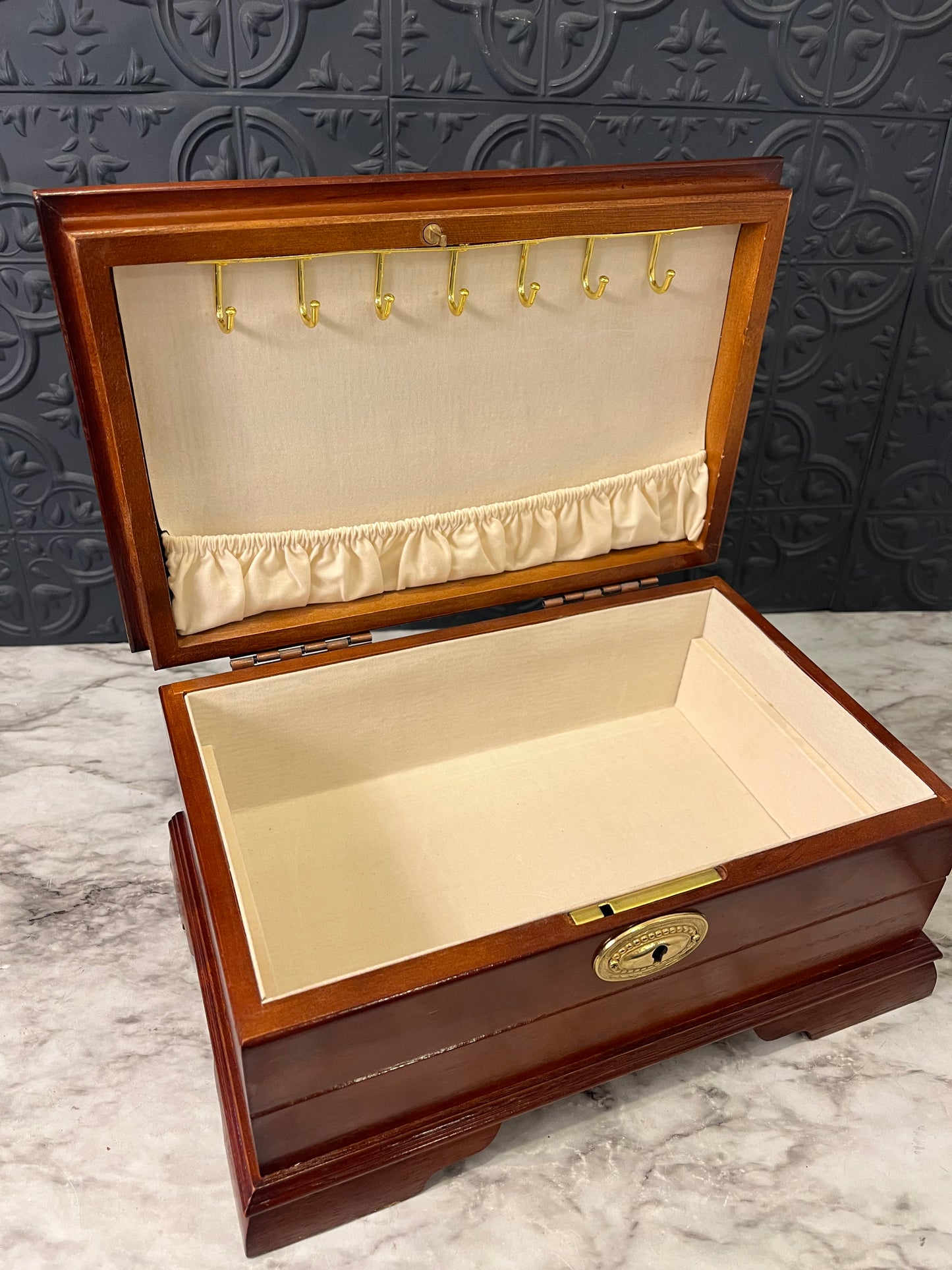 Fabric Top Wooden Jewelry Box no key