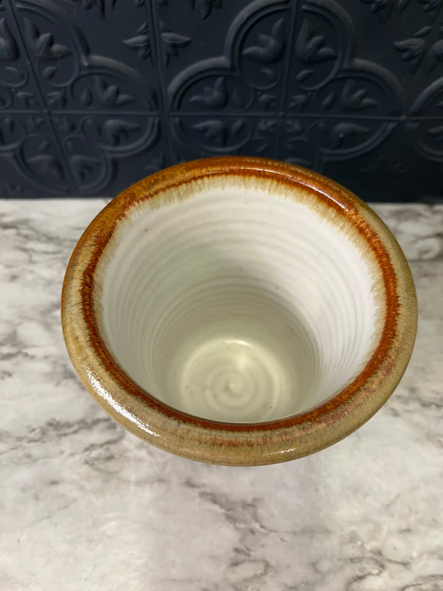 Cream Pottery Vase with Peach flower Design