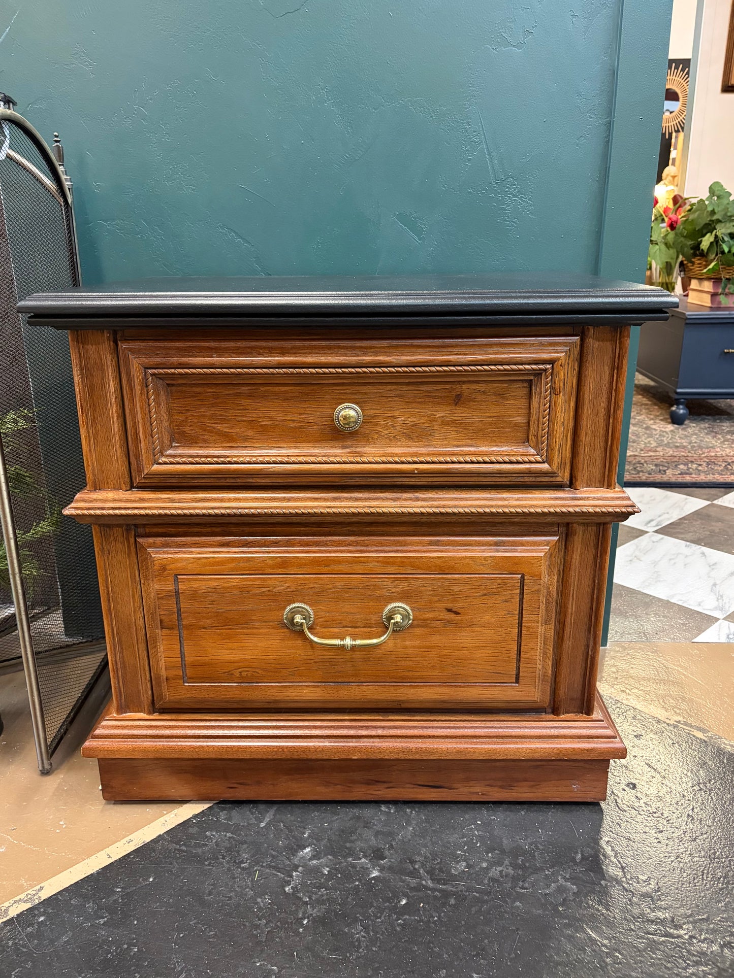 Set of Nightstands with Black Painted Top