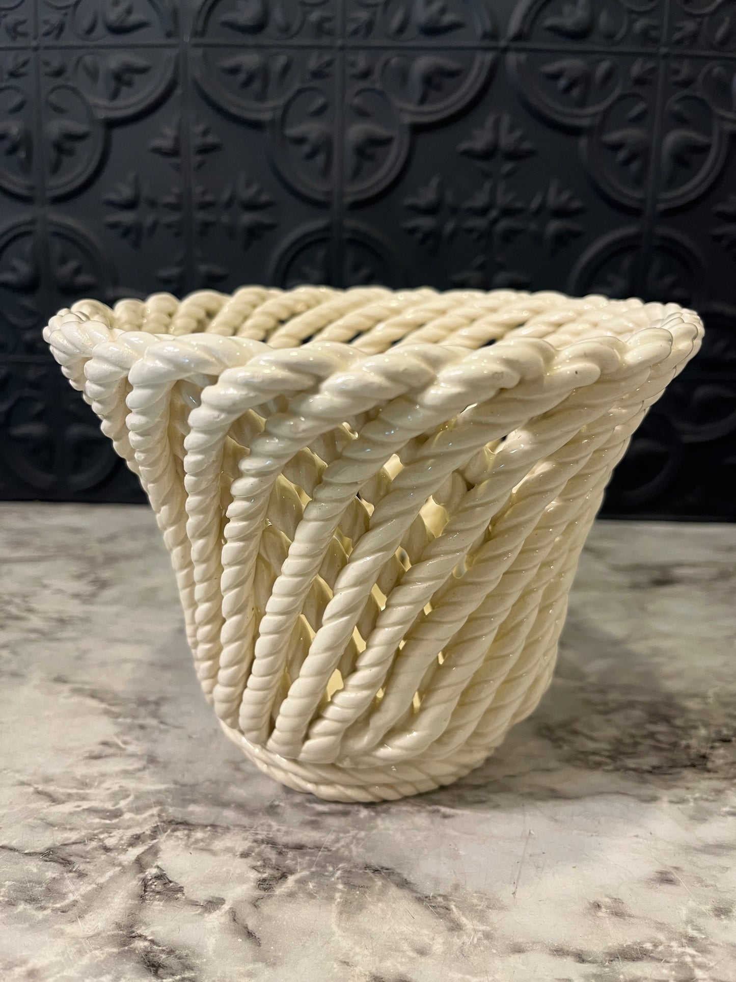 Ceramic open weave planter Marked Spain