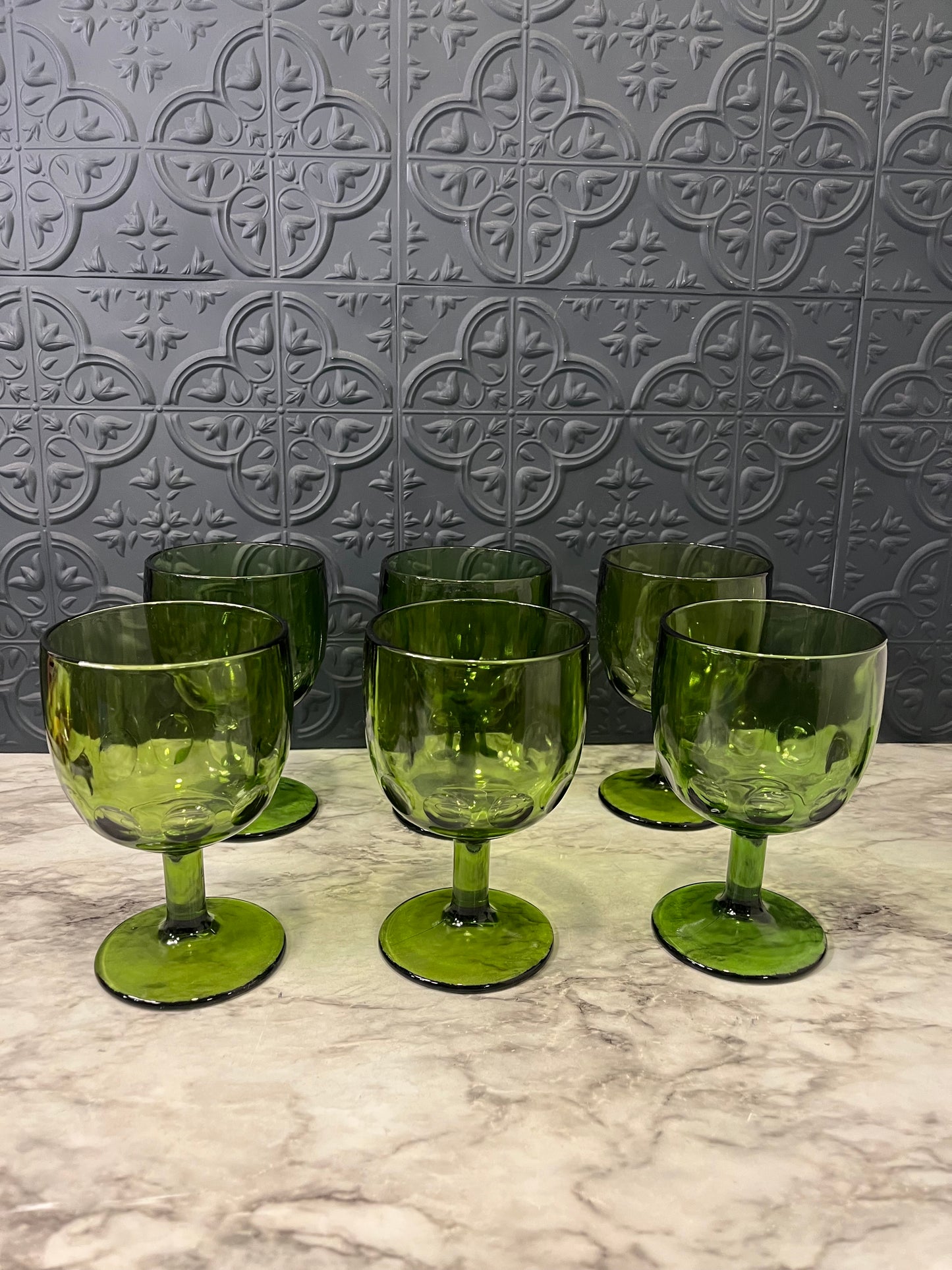 Barlett Collins Green Glass Thumbprint Goblet  x 6