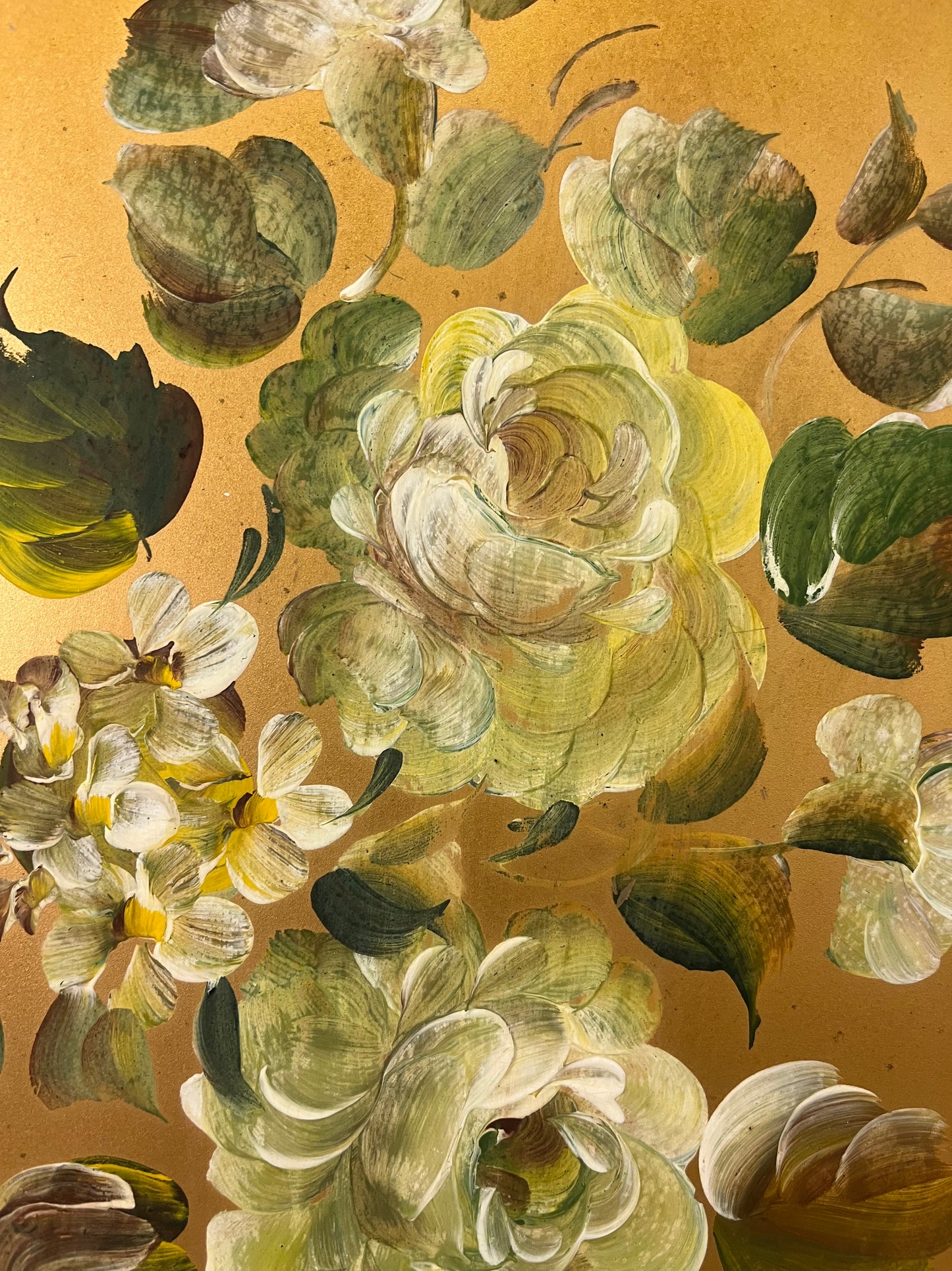 Floral Hand Painted gold tray