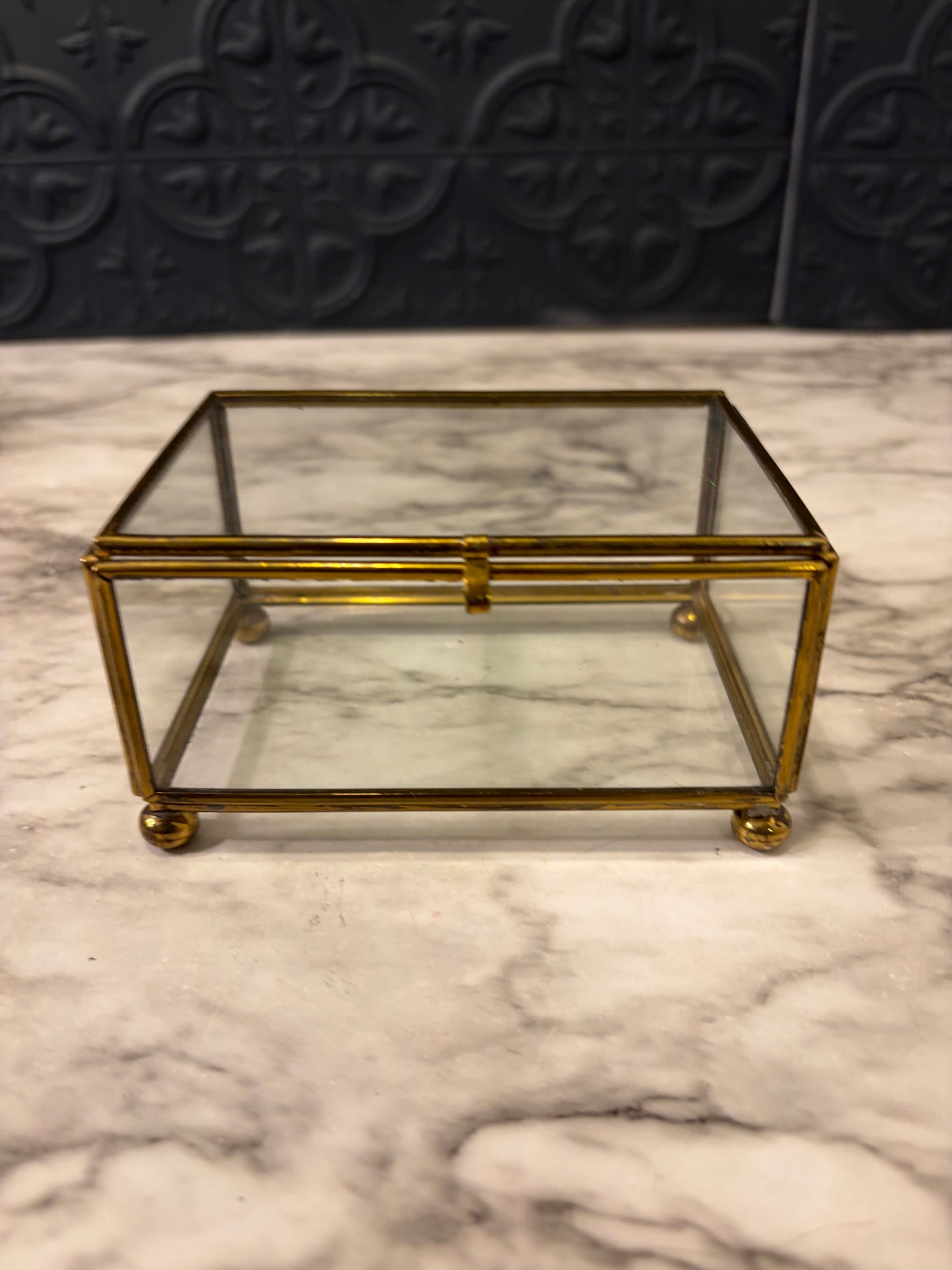 4.5" Brass and Glass Rectangle Trinket Box