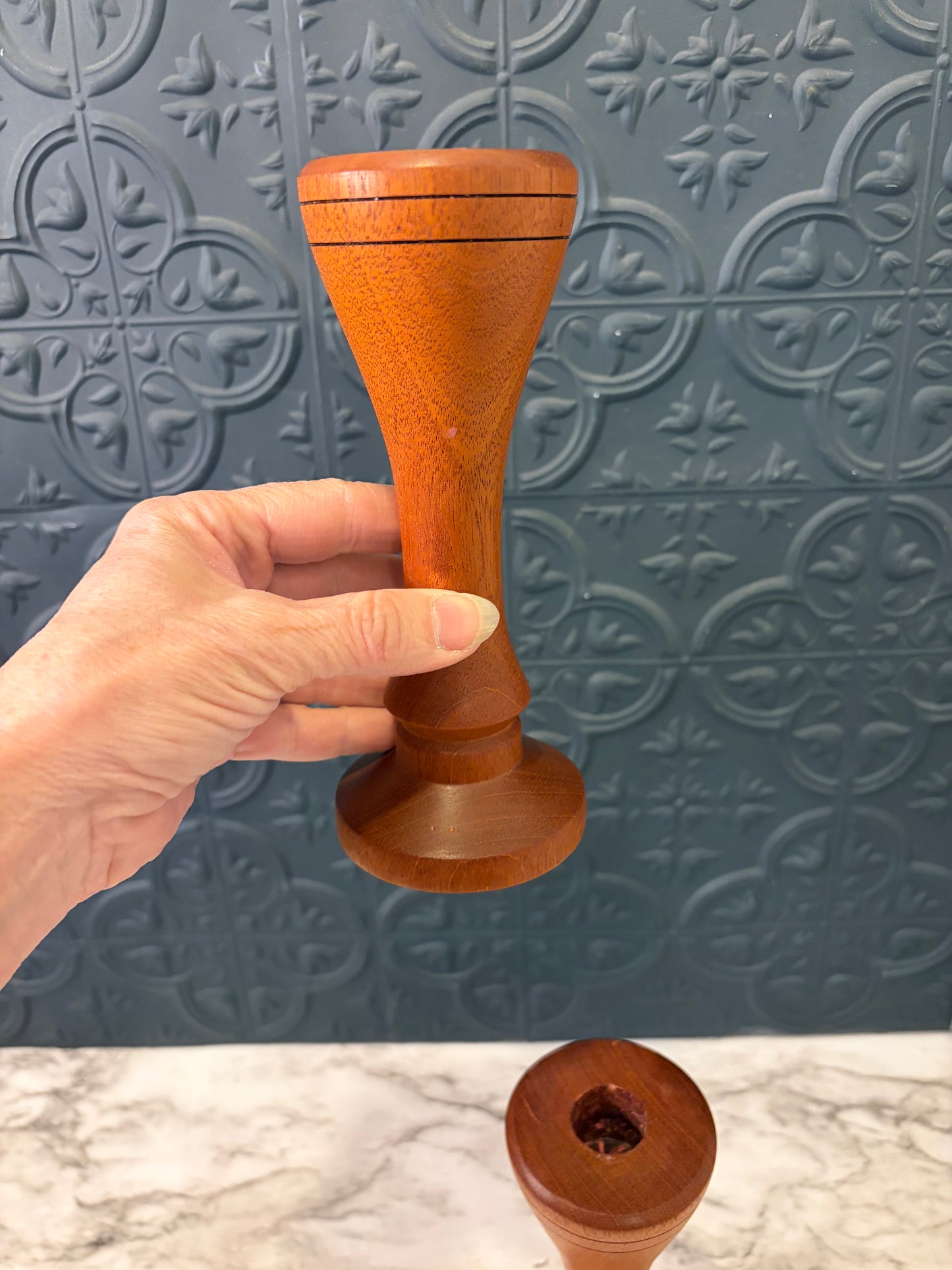 Wooden MCM Candle Holder Pair of 2