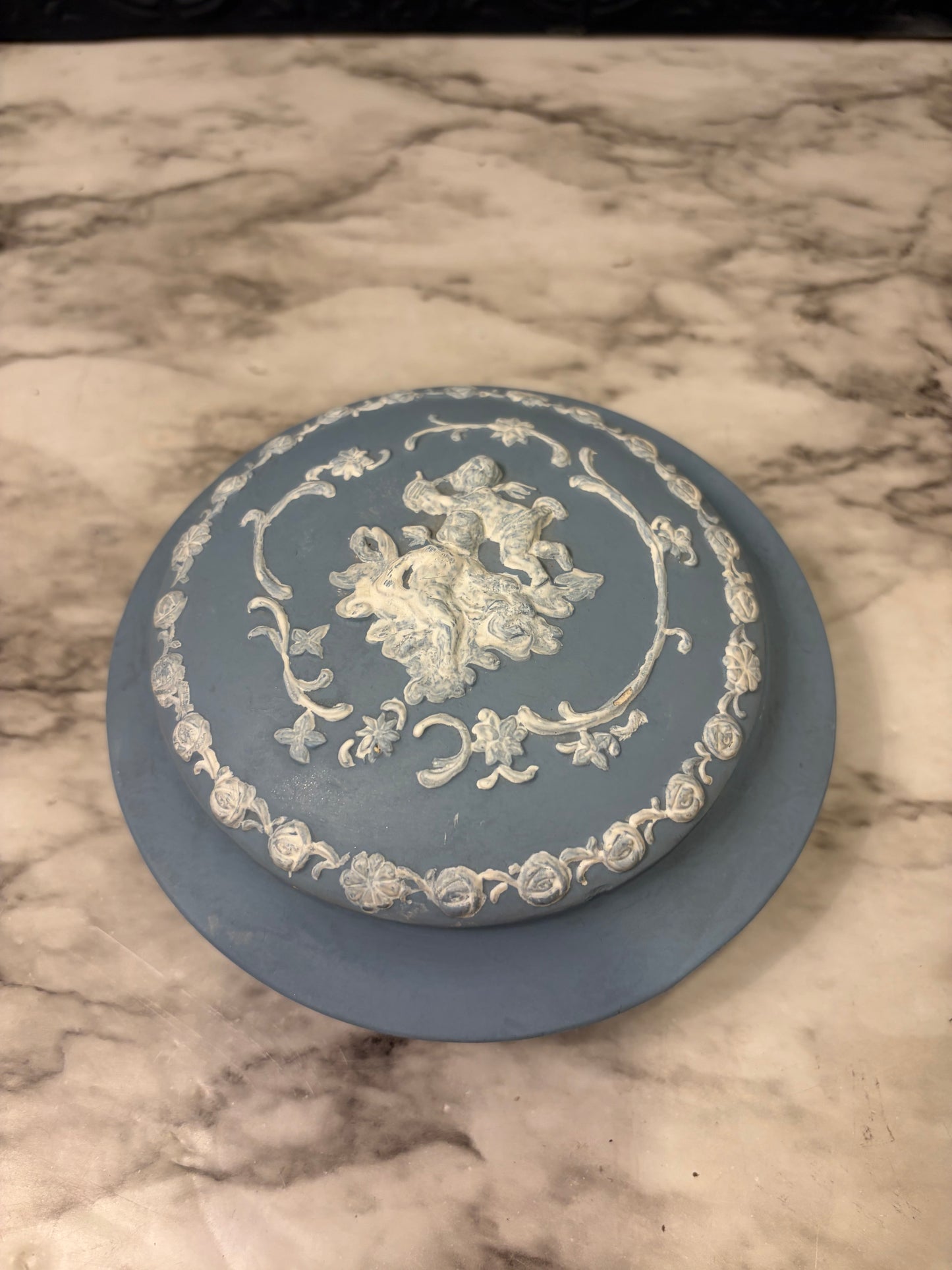 Round Blue Wedgewood Inspired Trinket Box