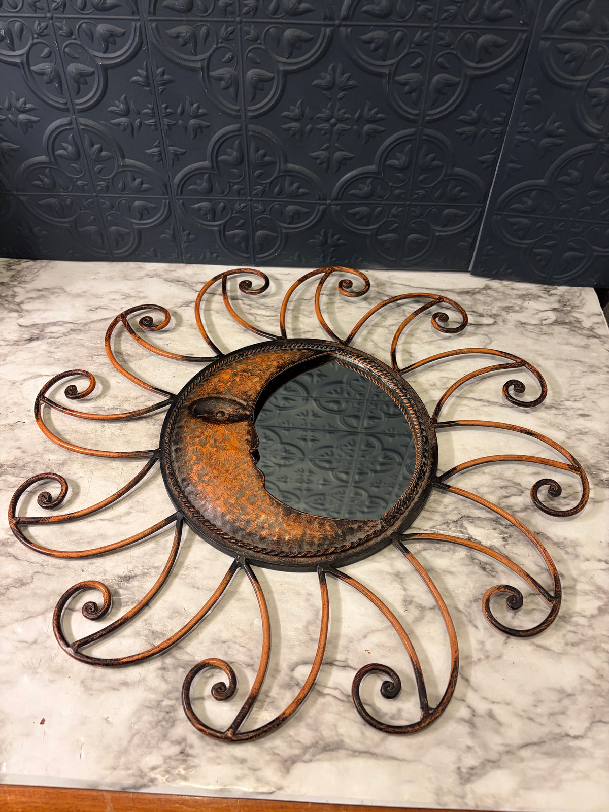 Black Wrought Iron Moon Mirror
