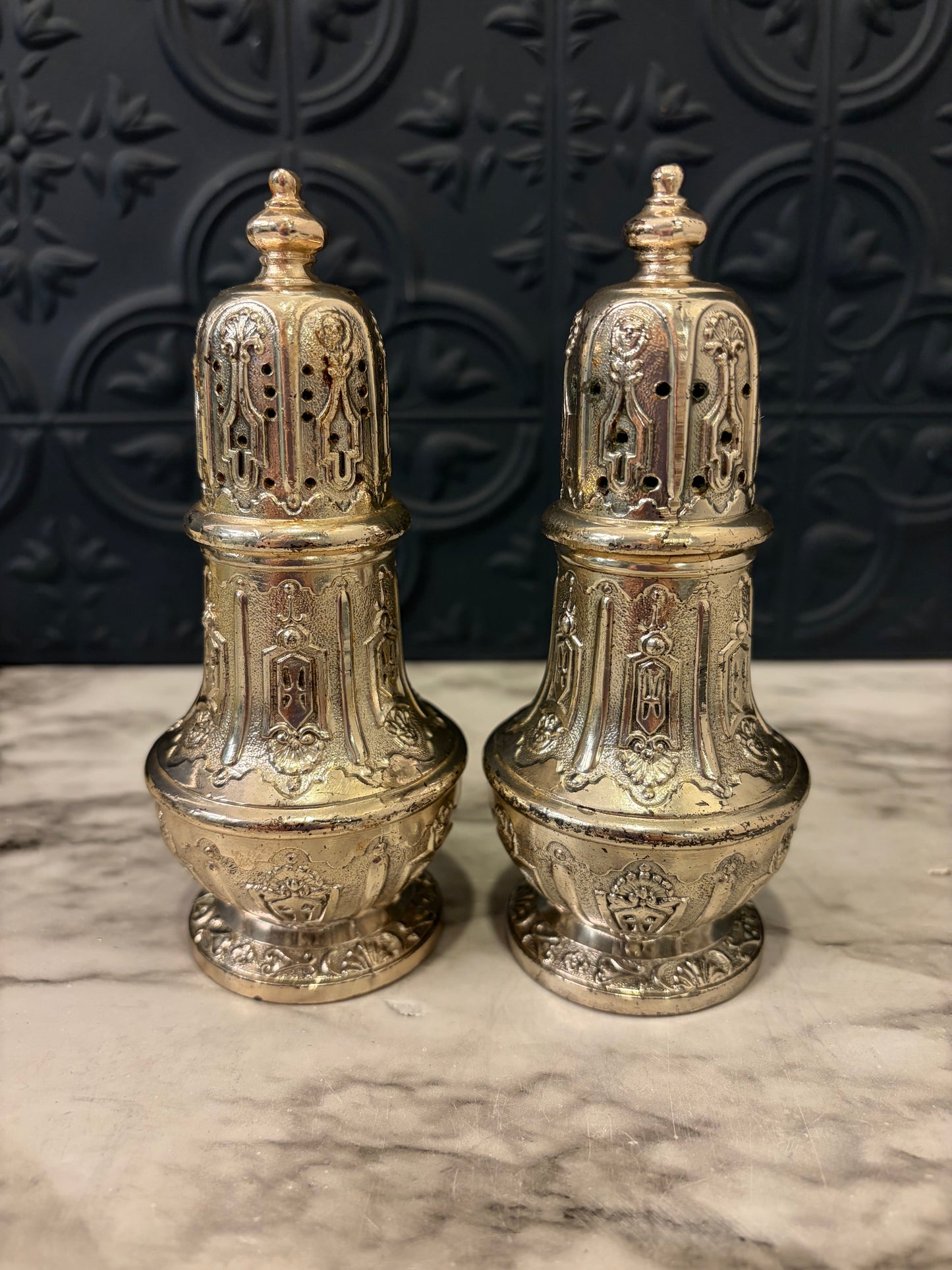 Corbell & Company Silver Plate Ornate Salt and Pepper
