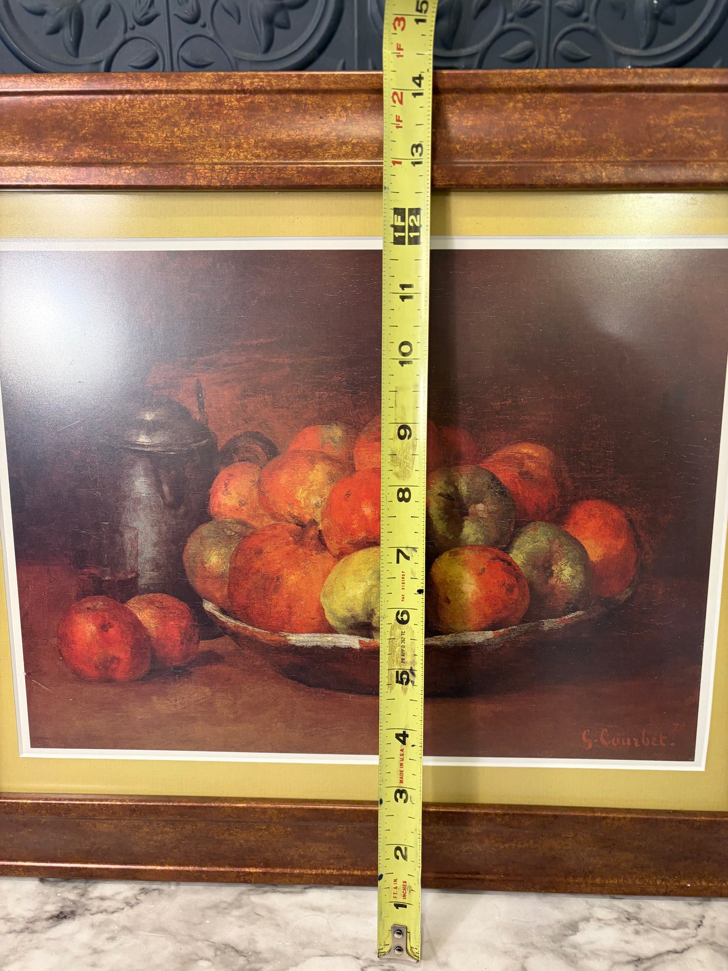 Framed Sill life with Apples and Pomegranates