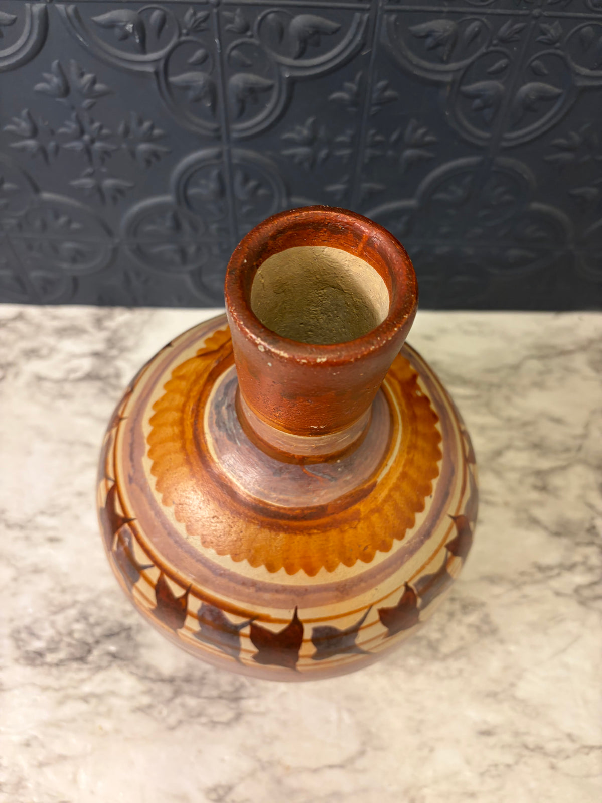 Striped Multi Color Mexican Pottery Vase