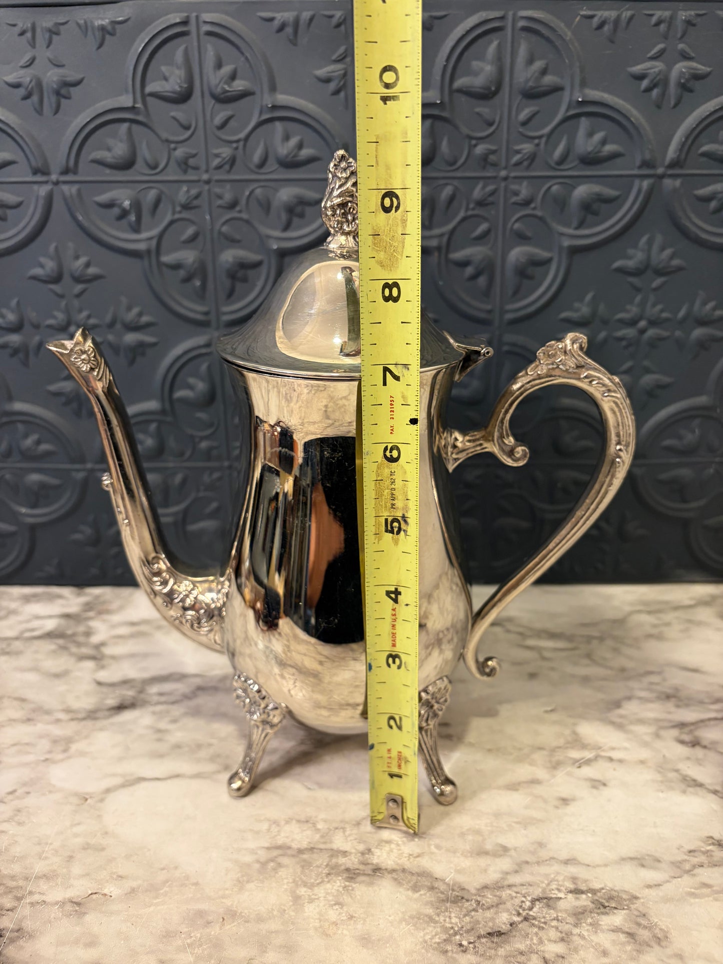 Shiny Silver Plate Pitcher with Feet