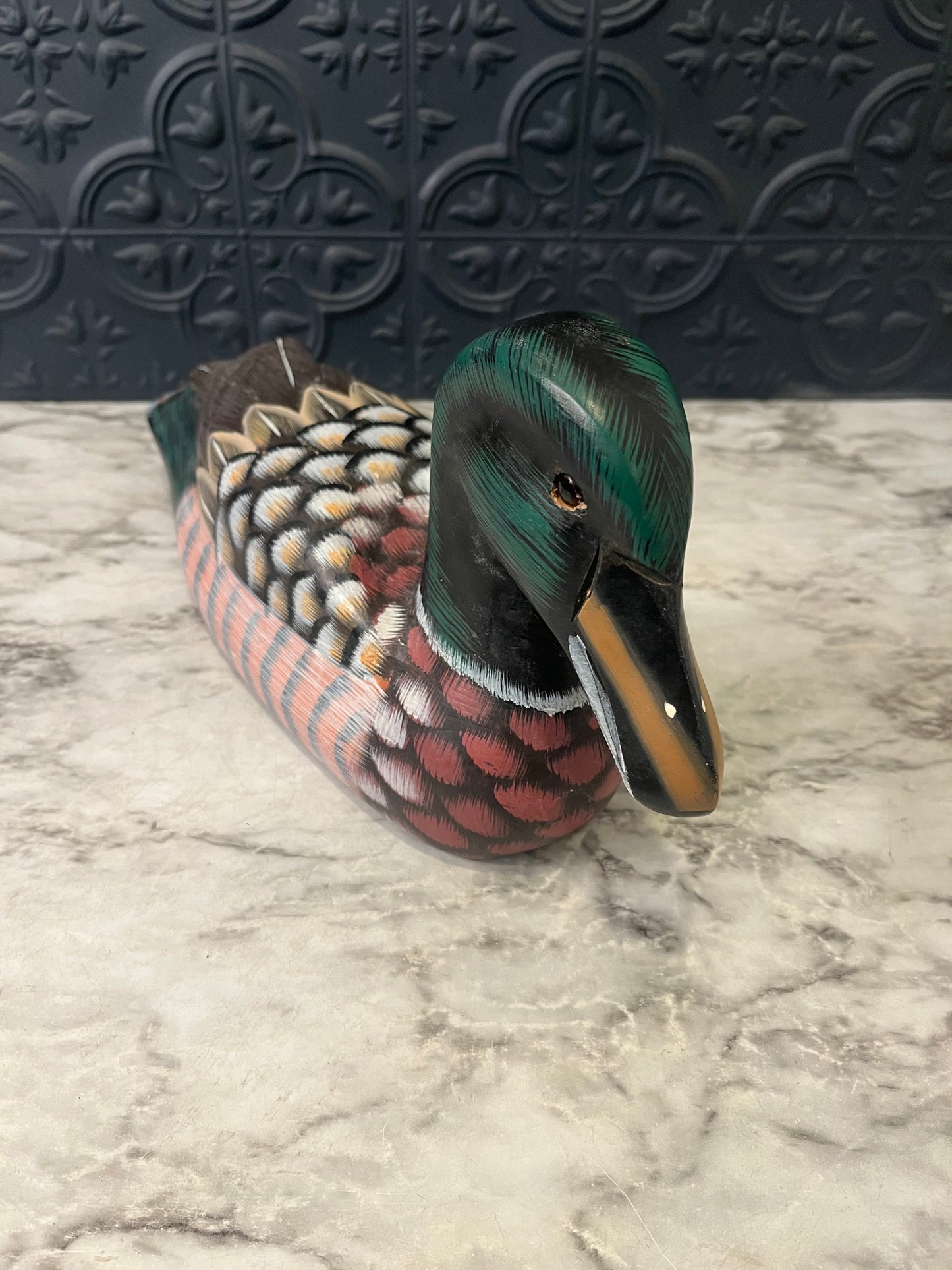 Hand Painted Wood Carved 11" Duck