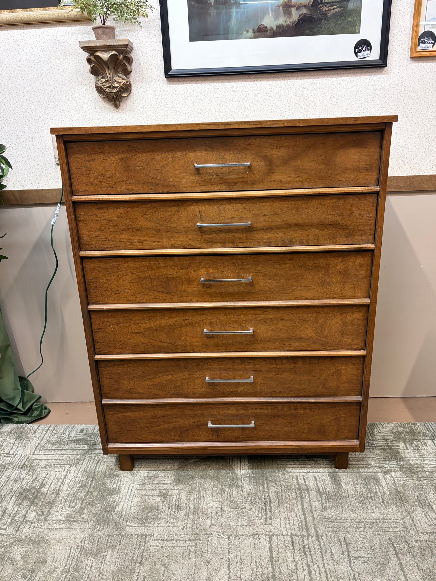 1970's Walnut and Chrome Highboy Dresser