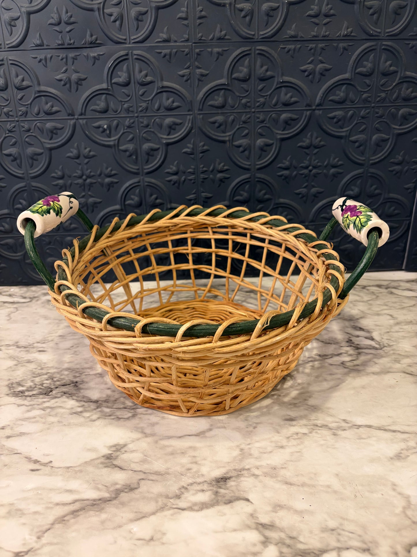 Wicker Basket with Porcelain Handles