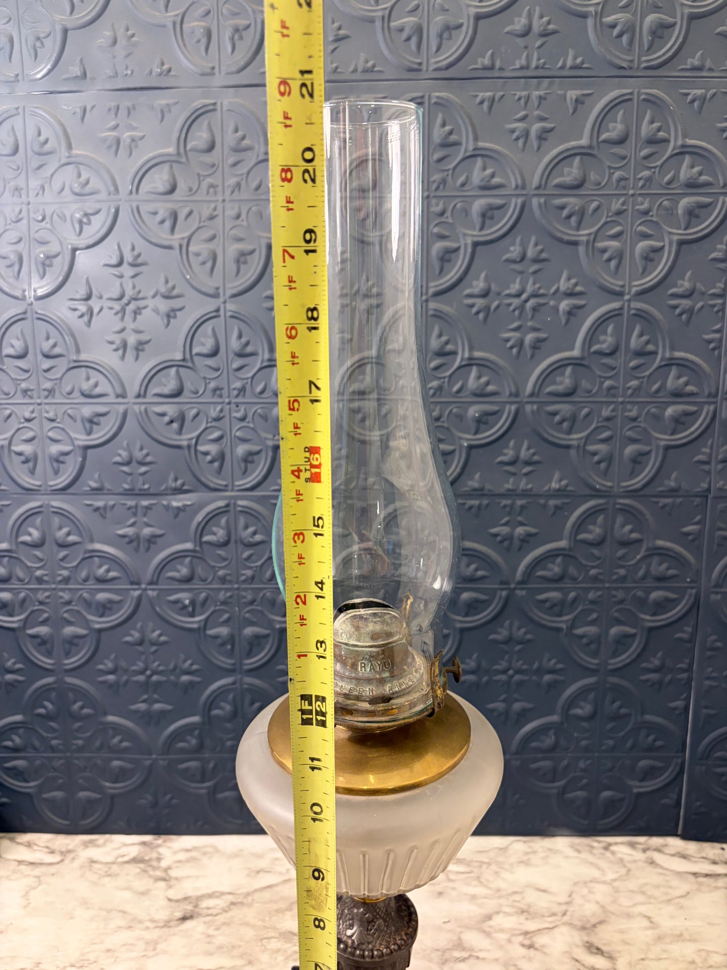 Antique Oil Lamp with Dark Stem