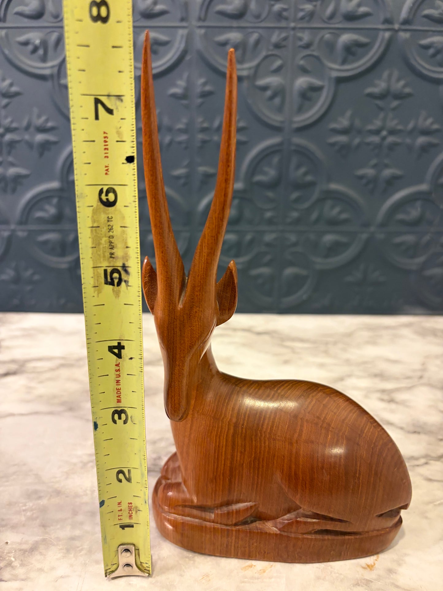 Mid Century Carved Sitting Antelope Tall