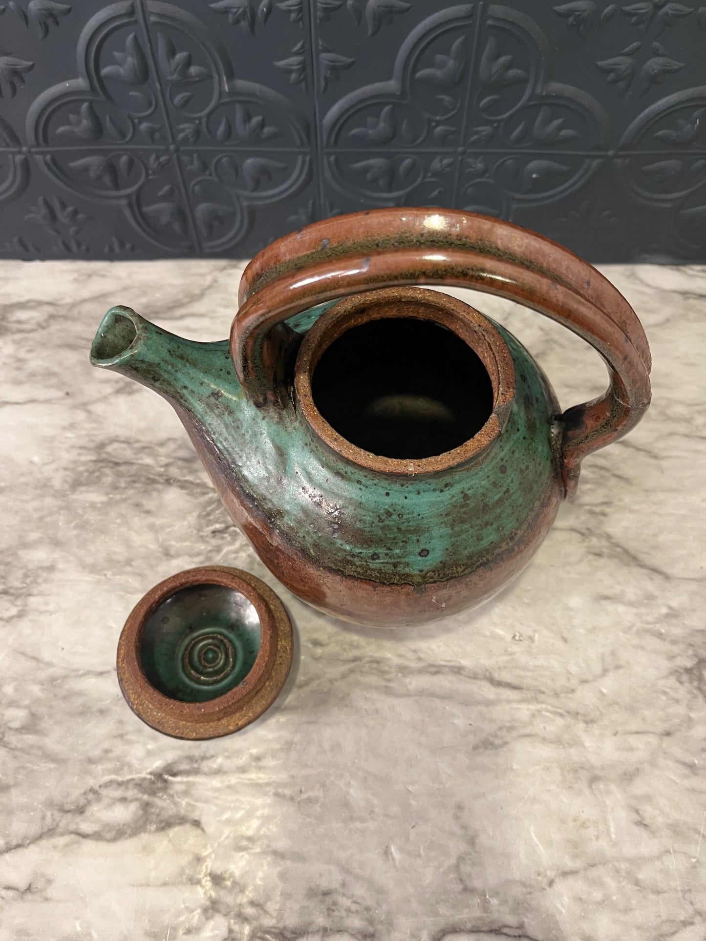 Pottery Tea Pot with Chip