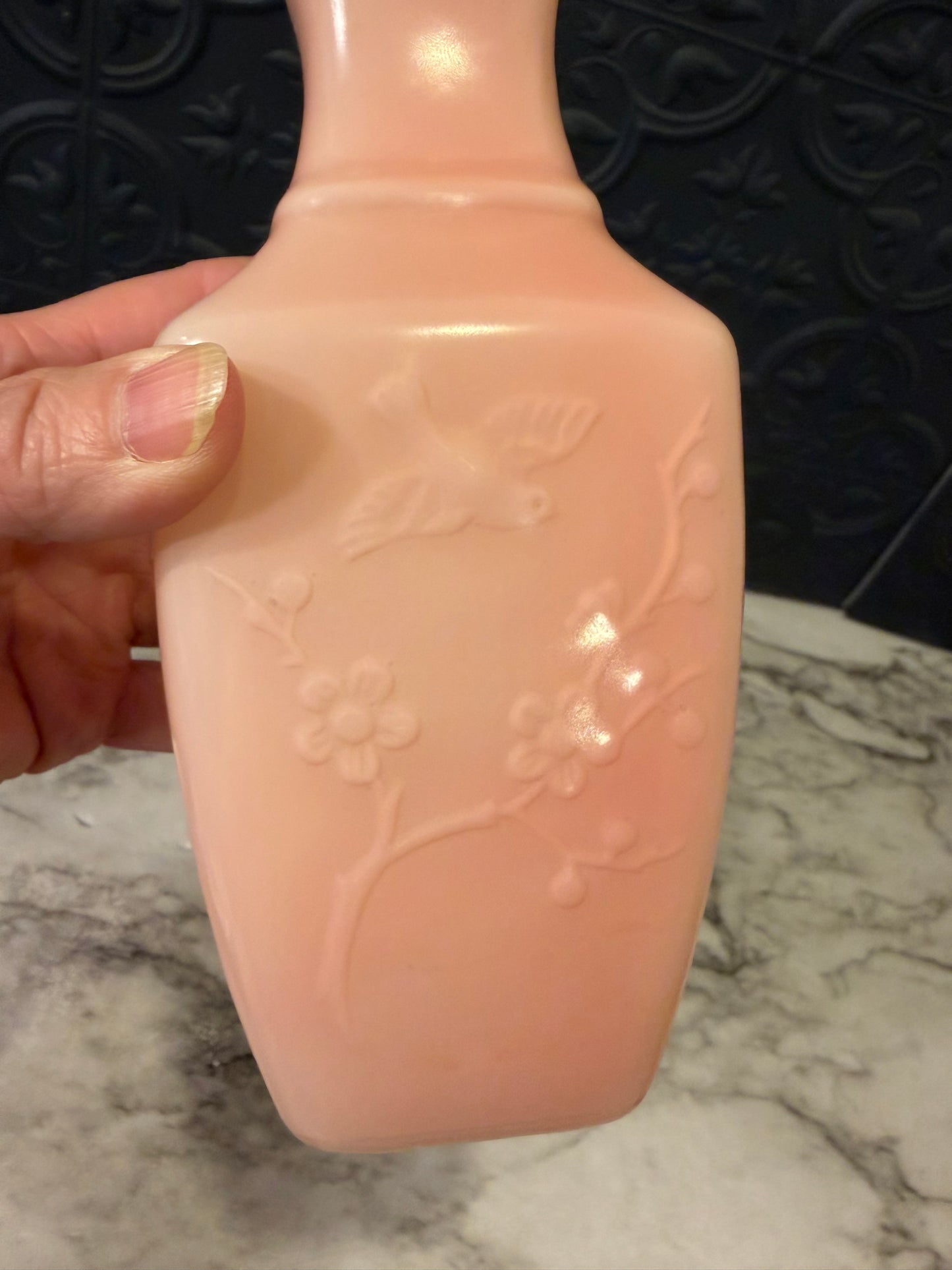 Avon Pink Vase with Bird Relief