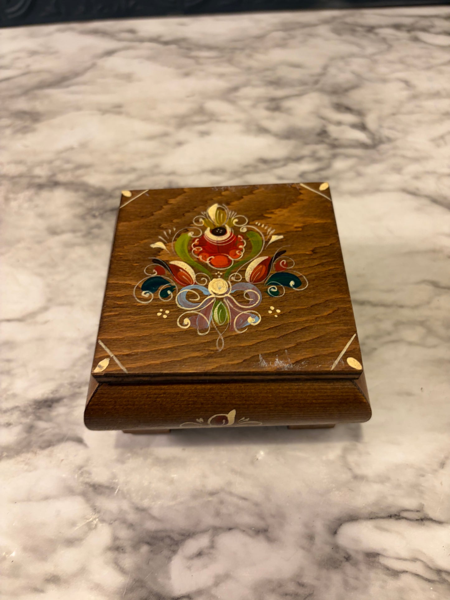 Handpainted Wood Square Box