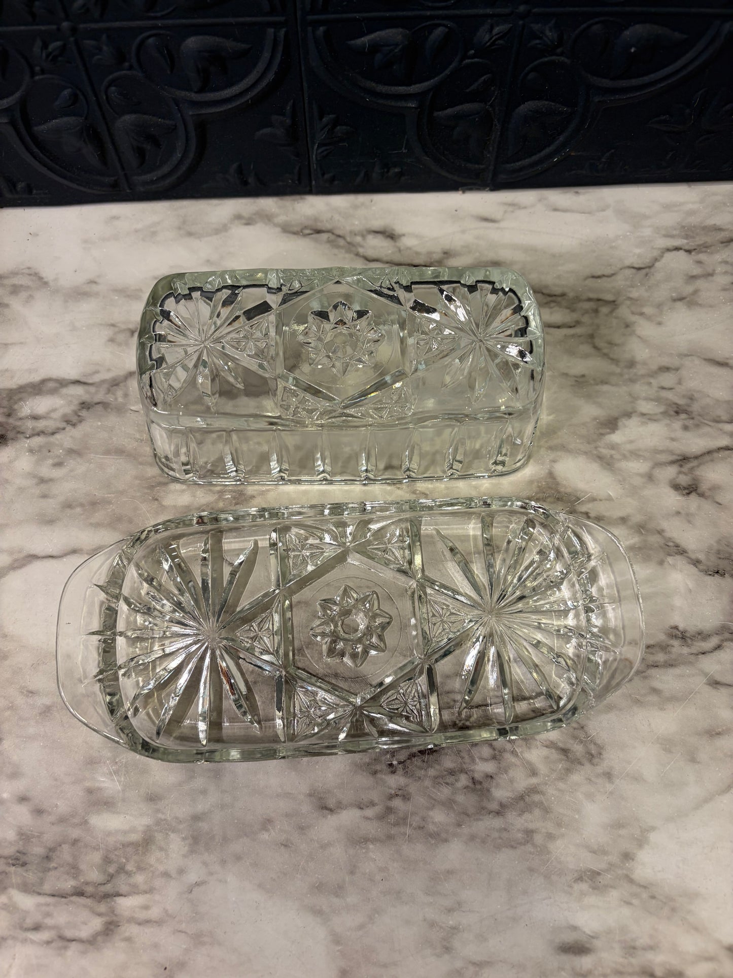Anchor Hocking Glass Star Pattern Butter Dish