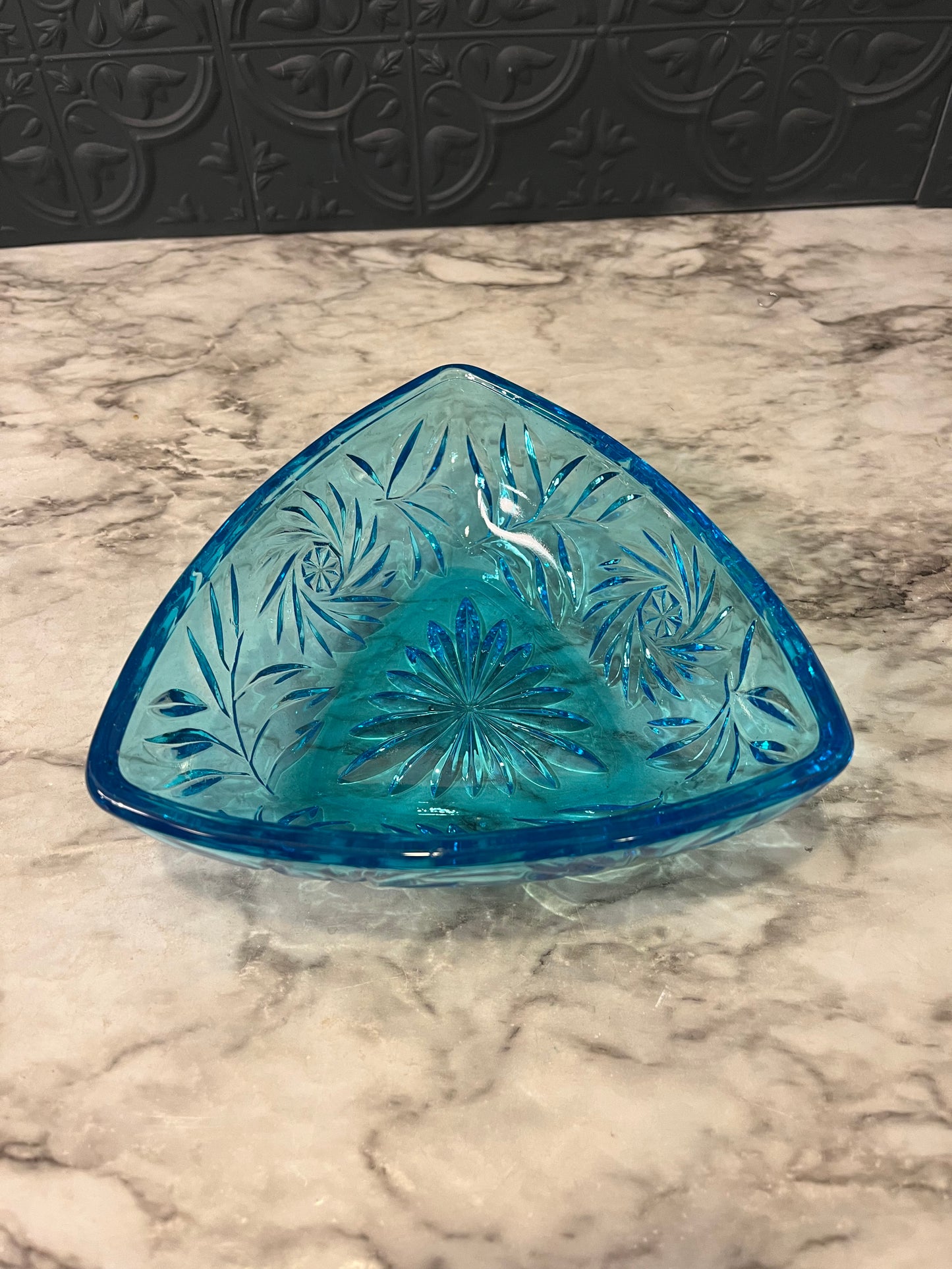 Hazel Atlas Blue Glass Triangle Dish