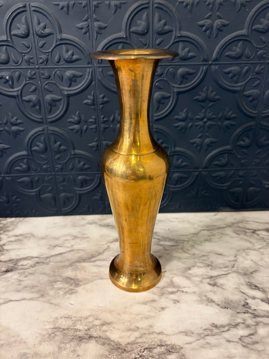 Fluted Brass Vase 10"