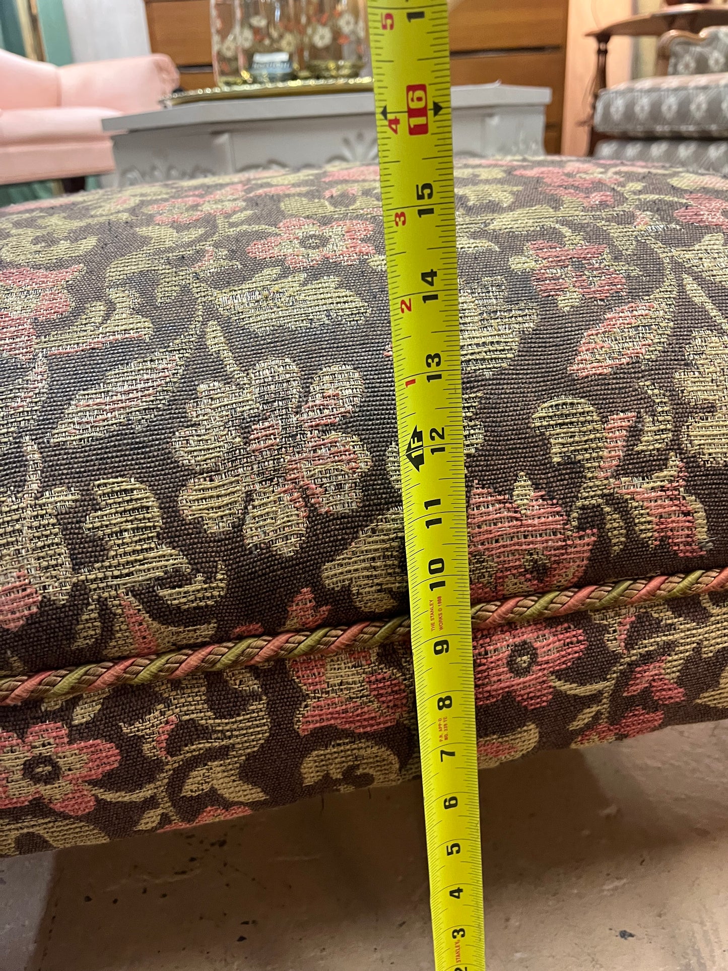 Large Pink and Green Upholstered Ottoman