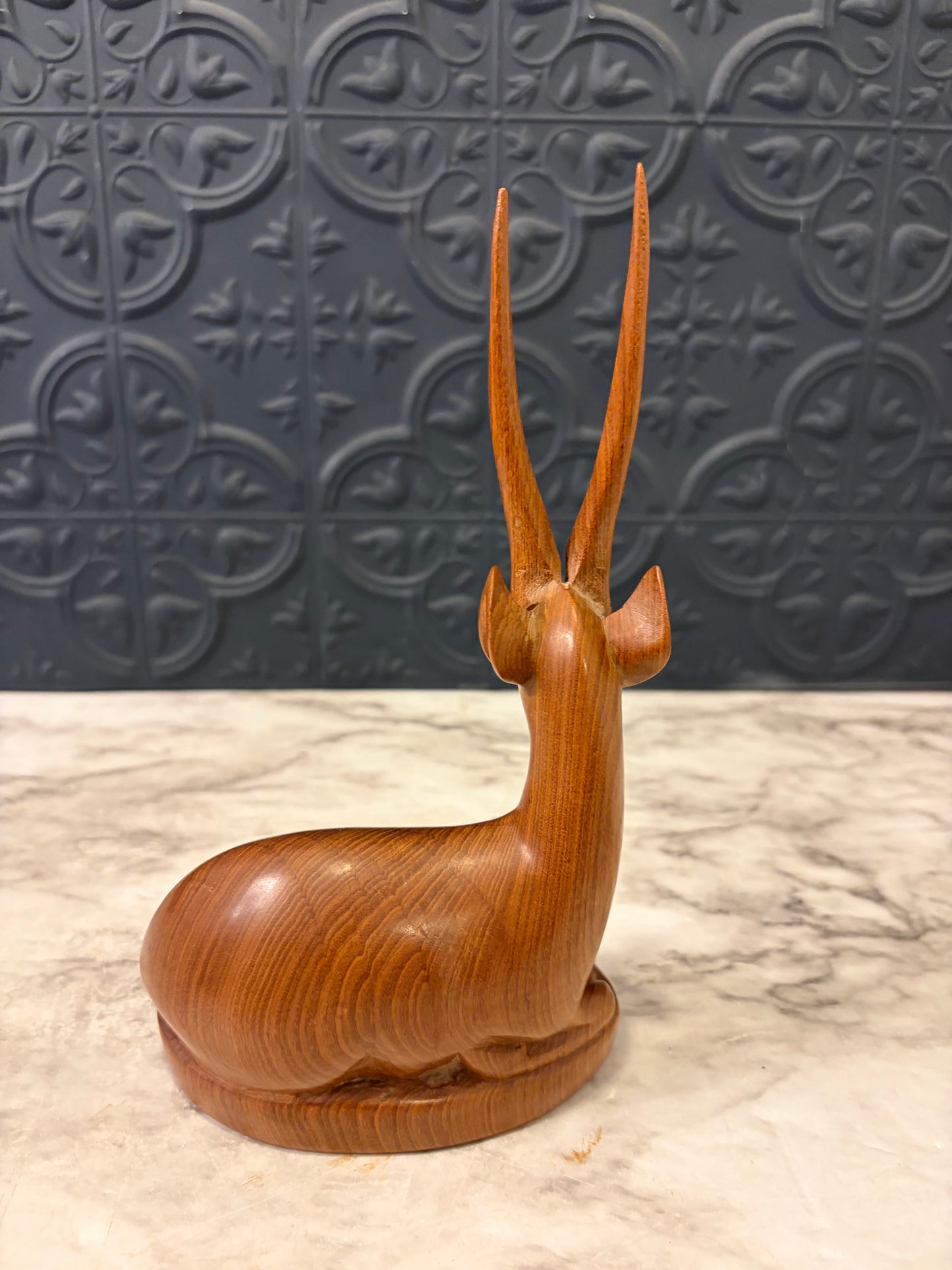 Mid Century Carved Sitting Antelope Tall