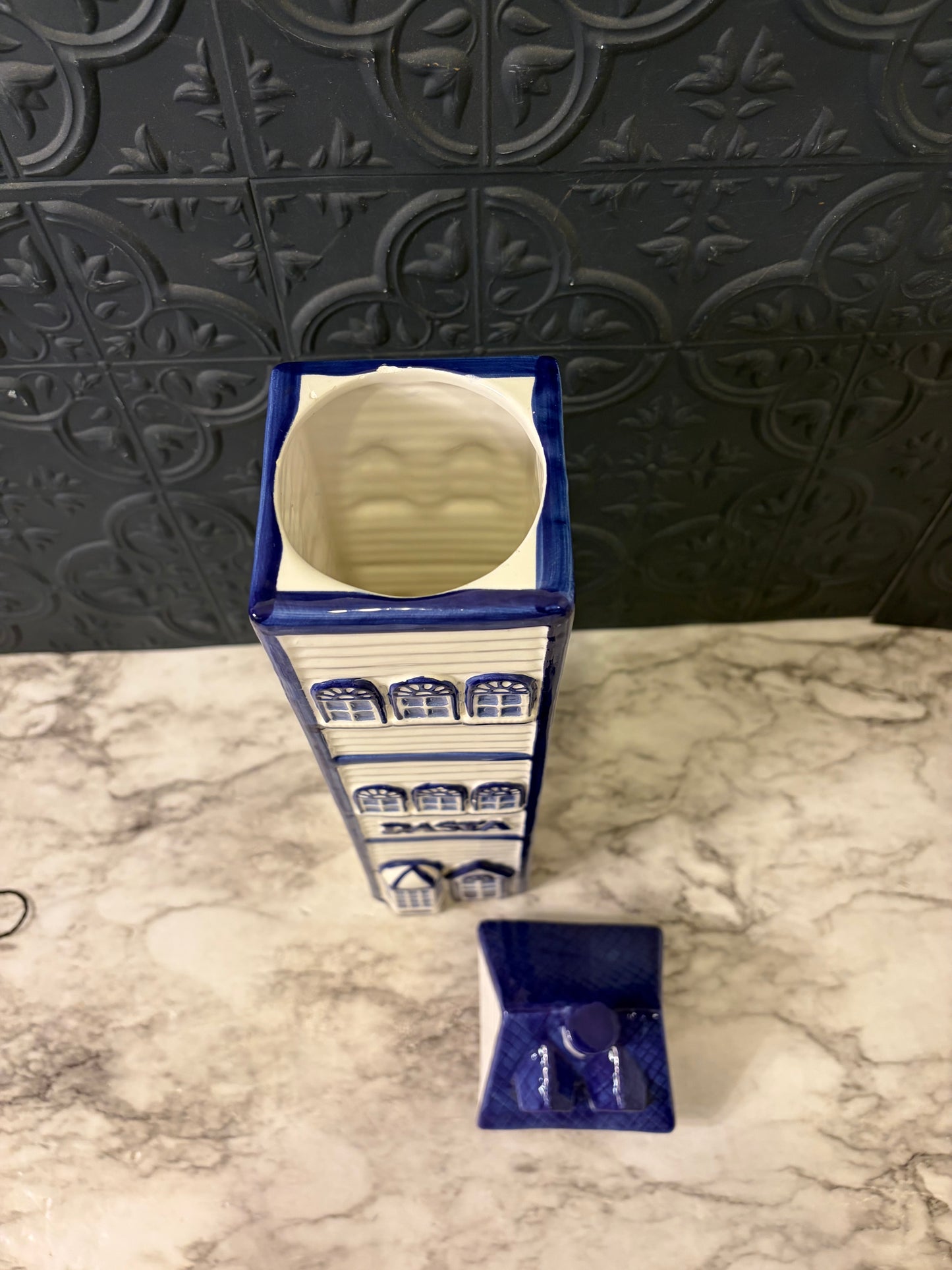 Pasta Holder Blue and White House