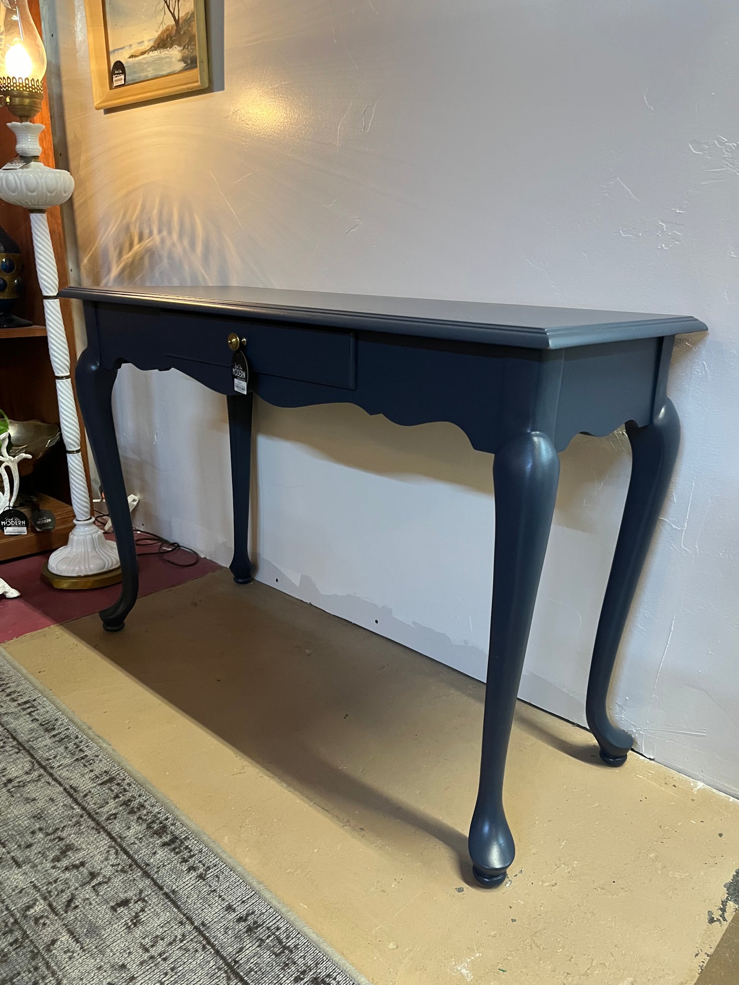 Blue Vanity Entry Table Painted Inkwell