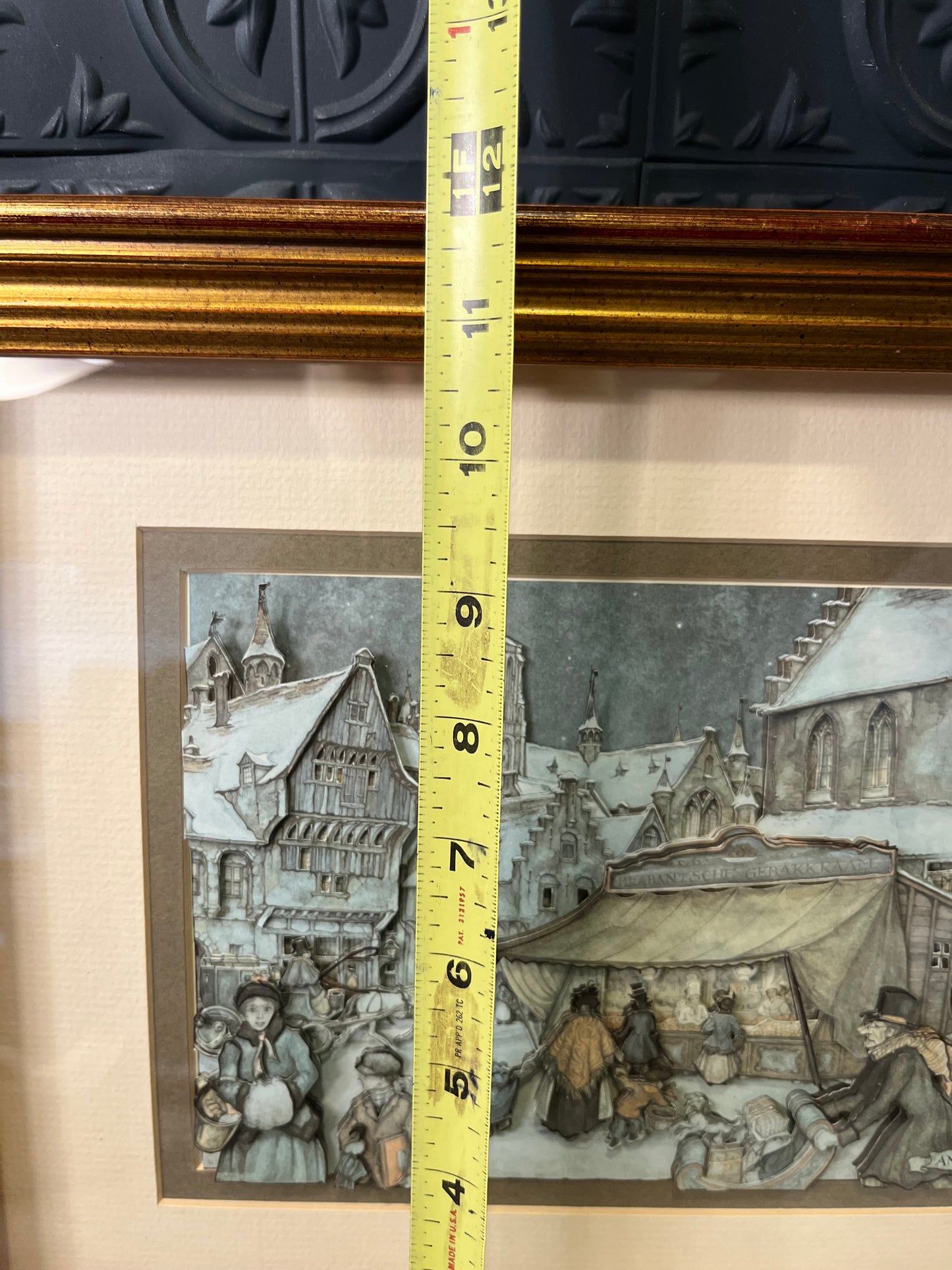 Paper Scultpure of Village Framed by E K Martin