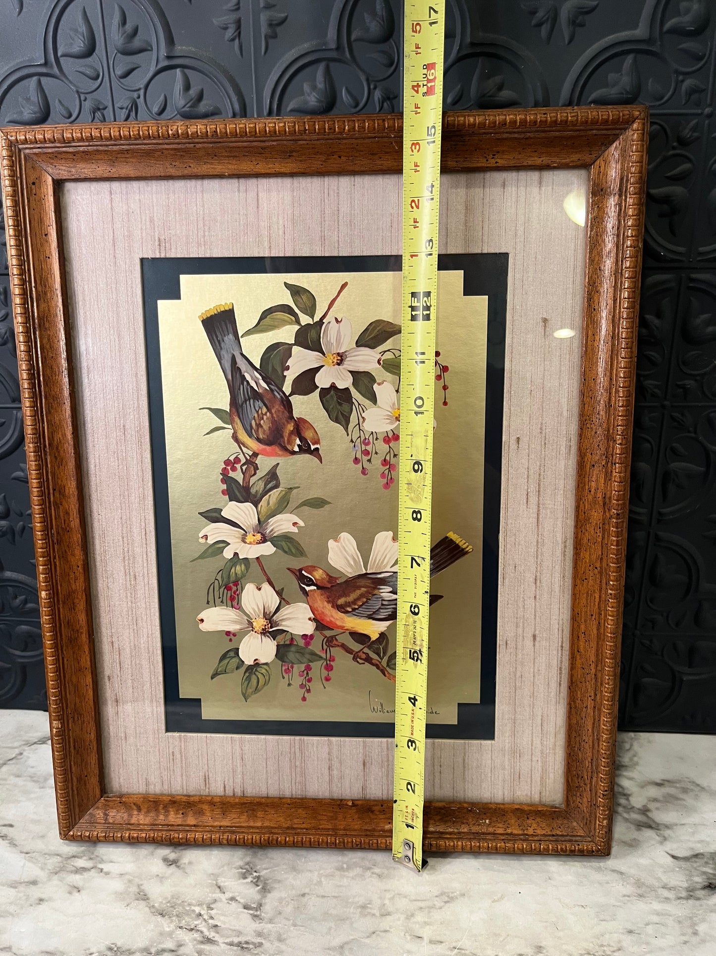 Birds on Dogwood Metallic Framed