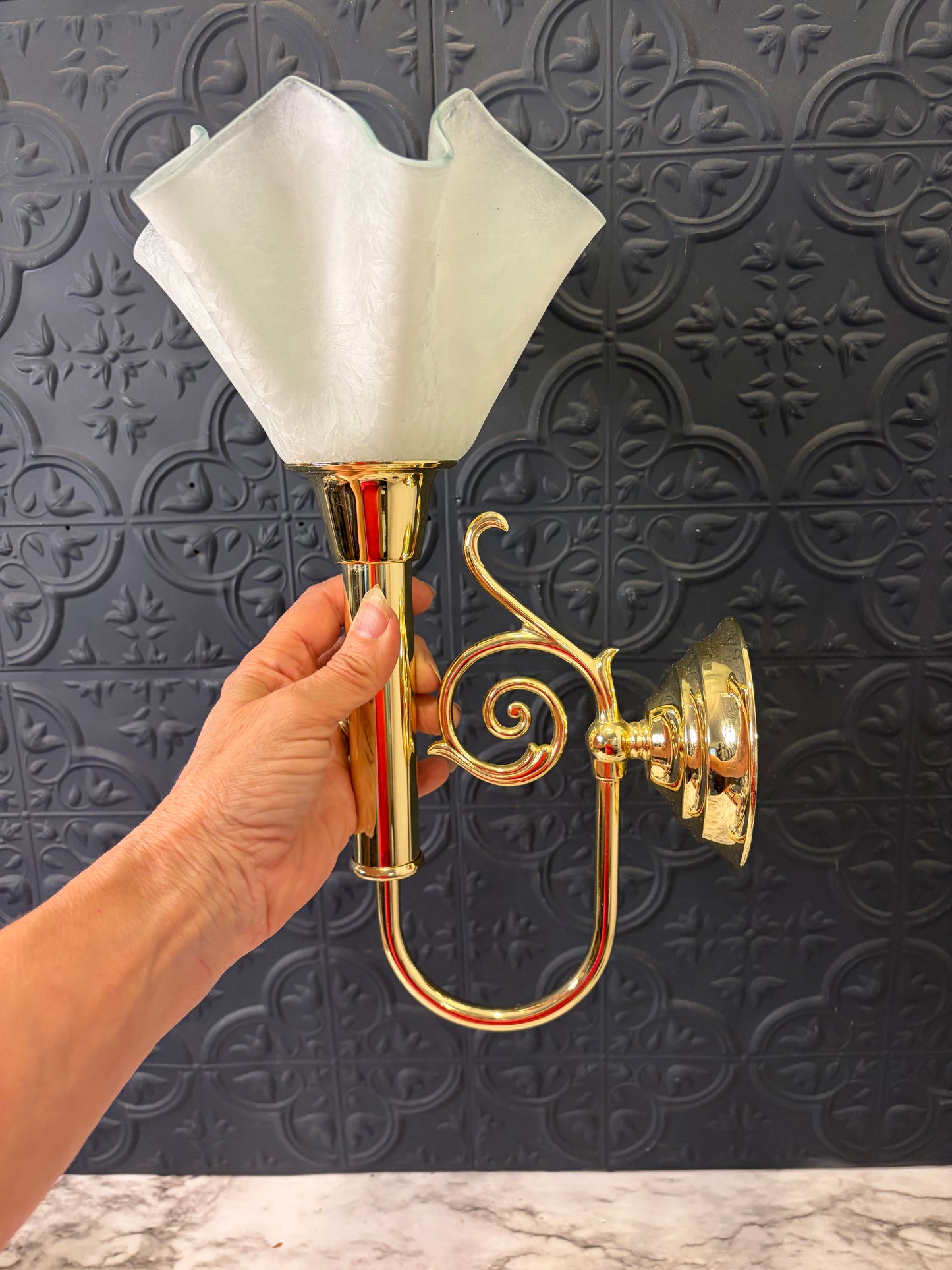 Partyllite Candle Sconce with Frosted Ruffled Glass