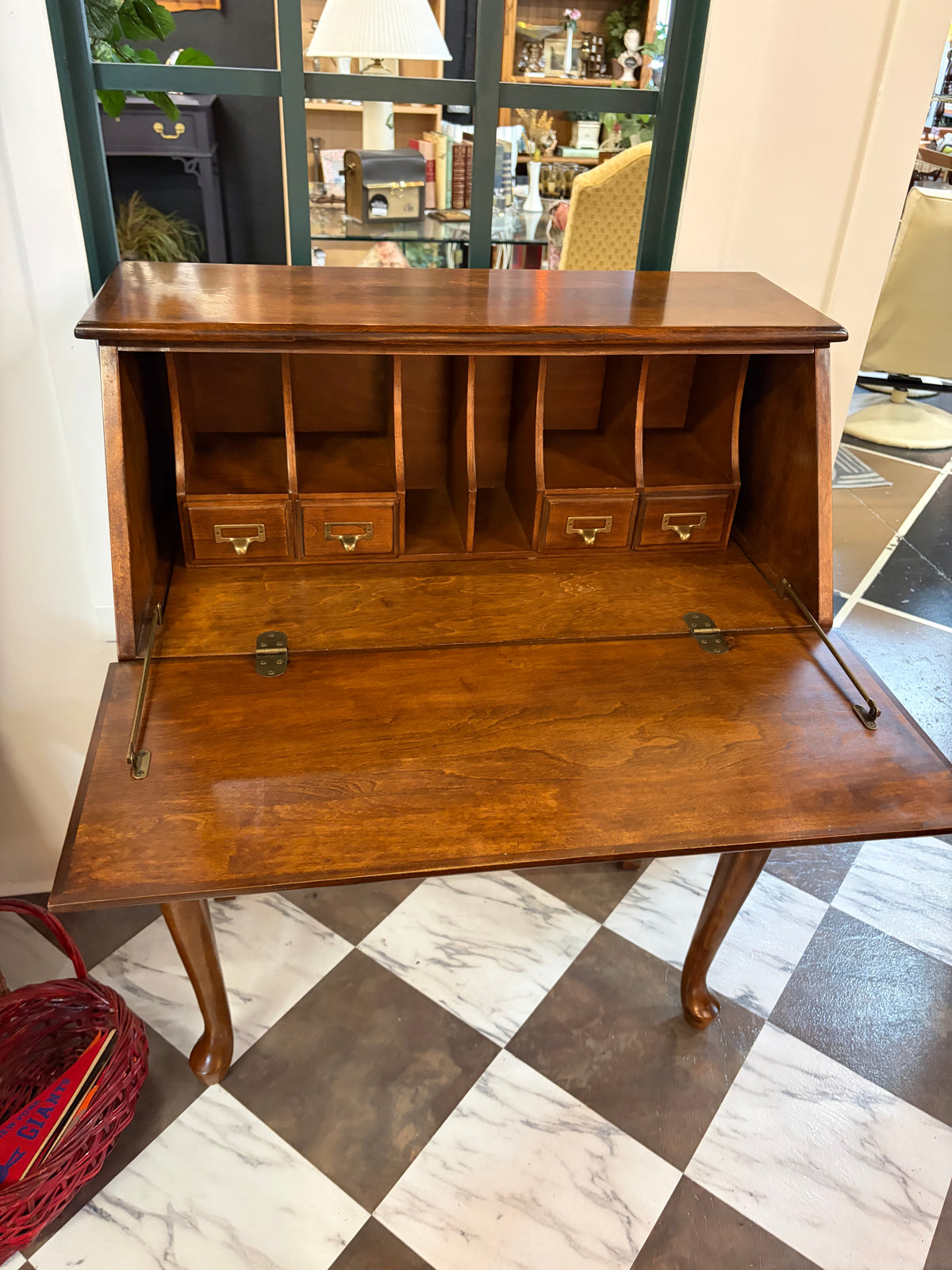 Drop Shelf Secretary Desk with Wood Inlay