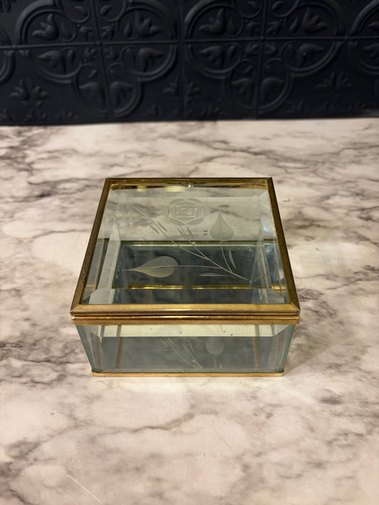 Square Etched Glass and Brass mirrored box