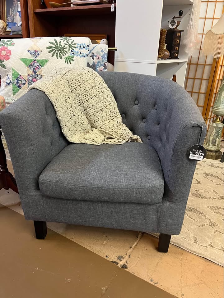 Gray barrel chair