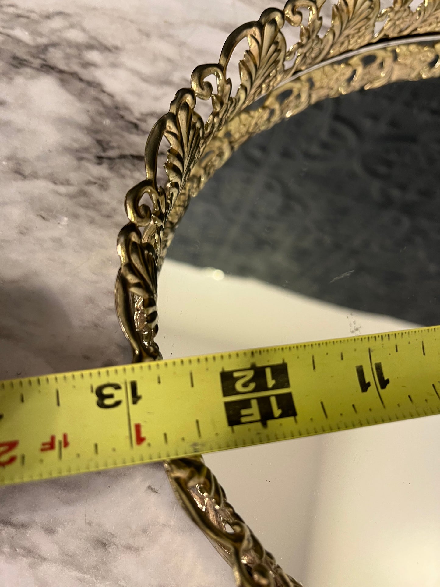 Oval Brass Filigree Mirror Tray 13"