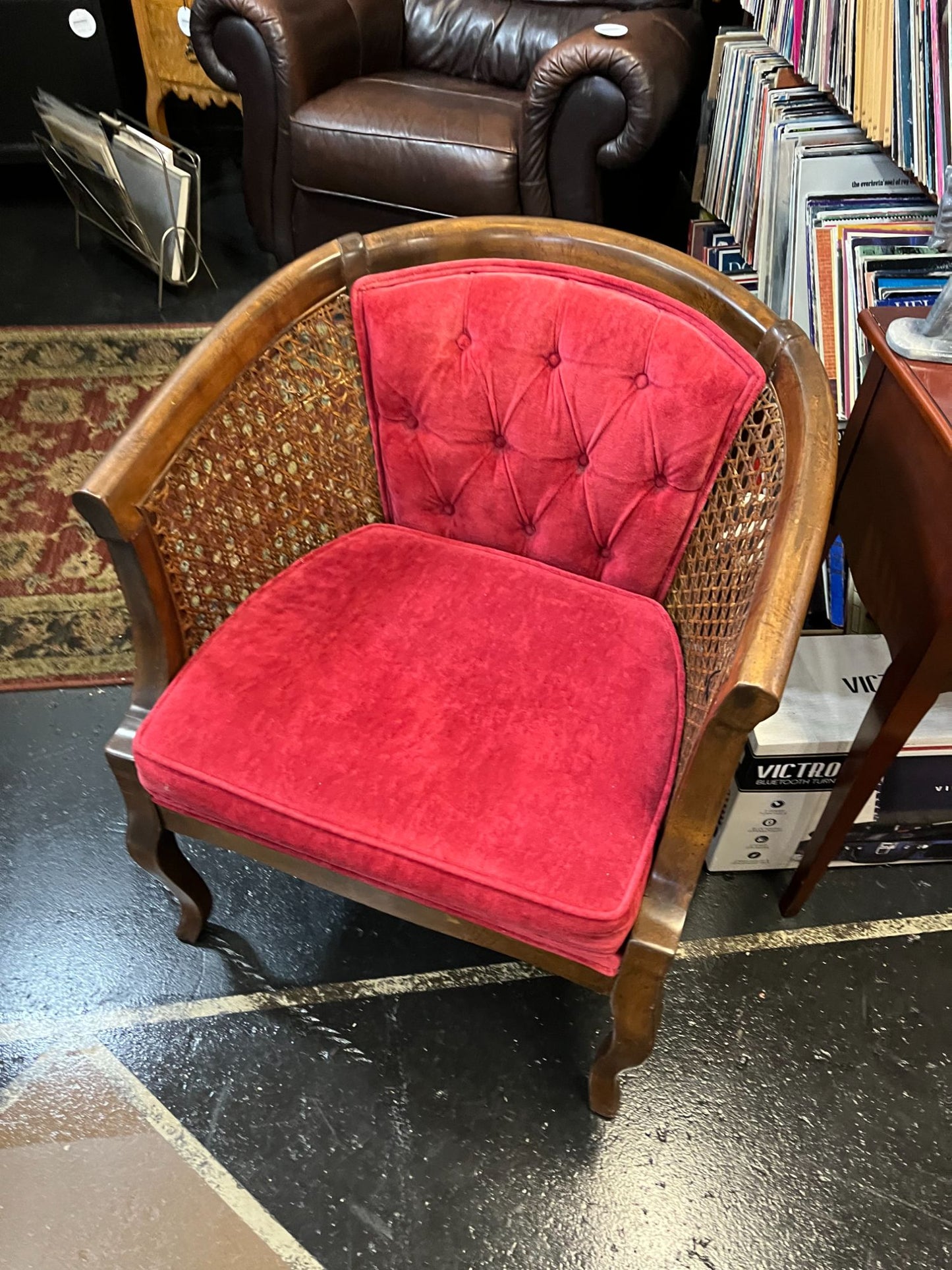 Red Velvet and Cane Chair