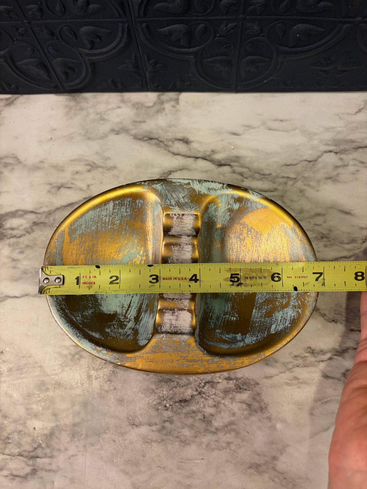 Mid Century Teal and Gold Ashtray