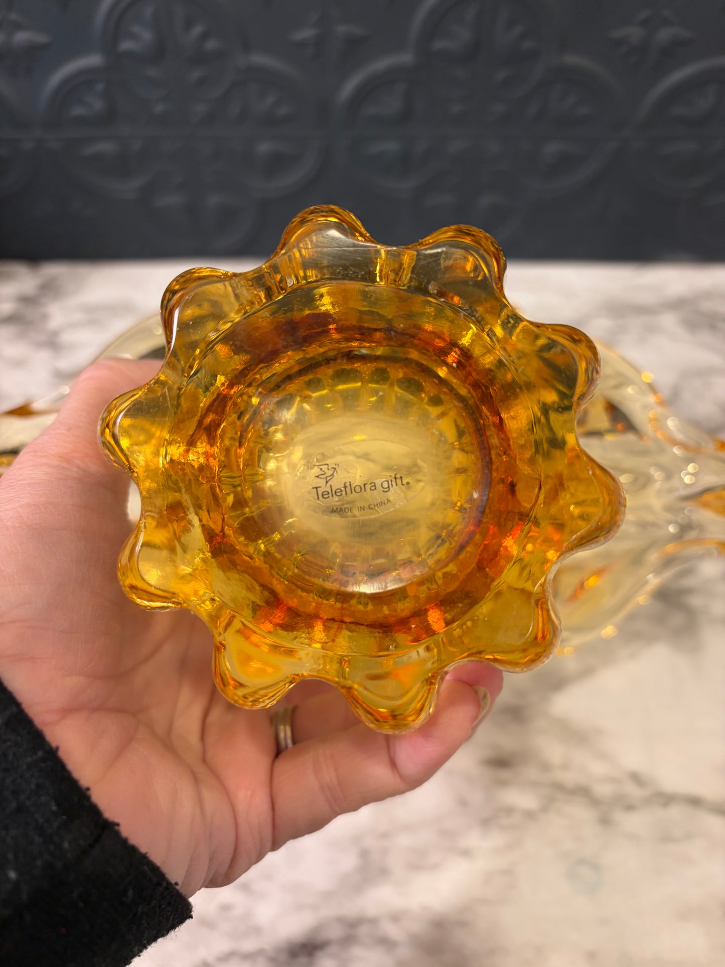Tulip Shape Amber Art Glass Vase