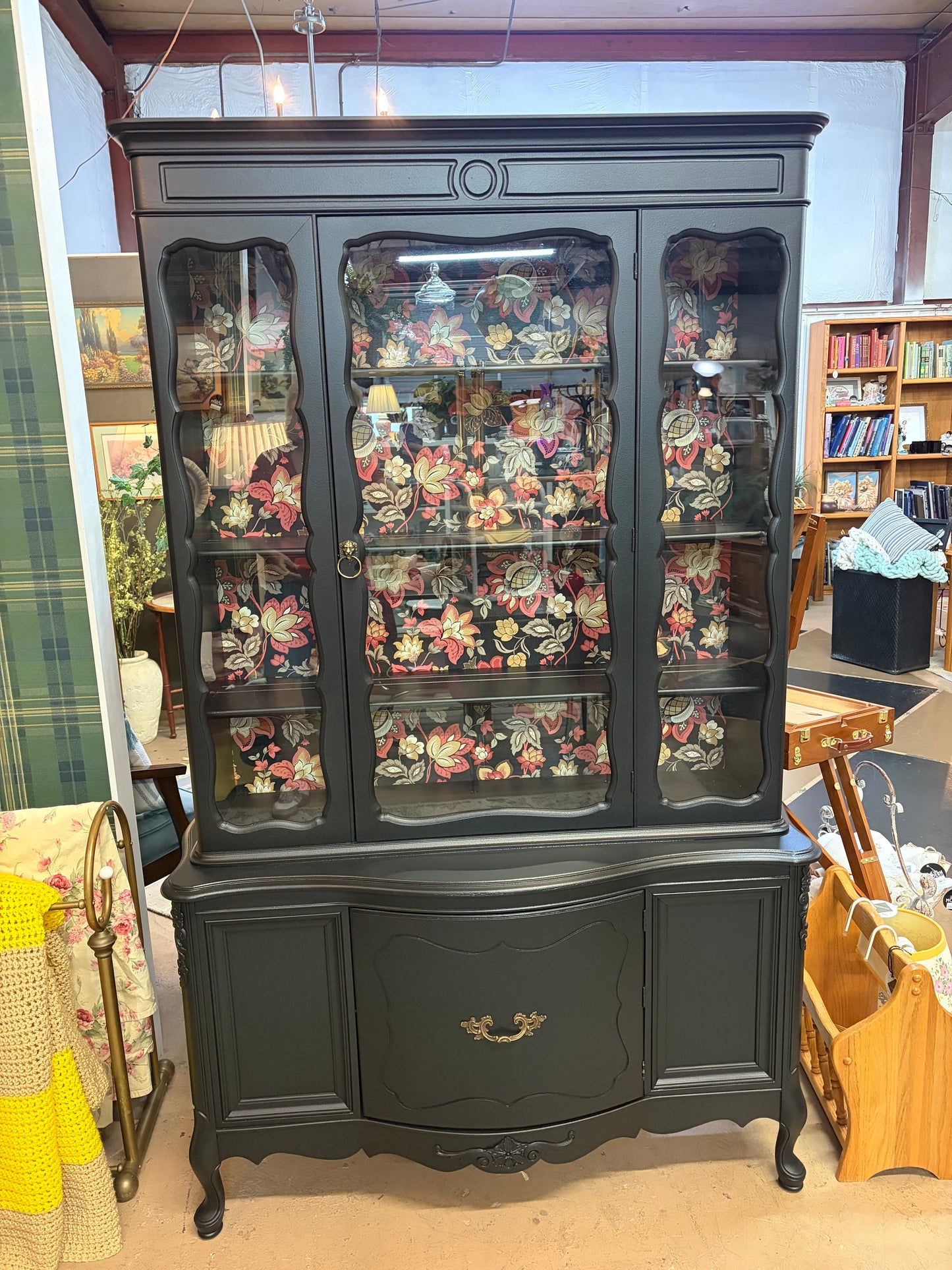 Painted Victorian Hutch with Floral Backing