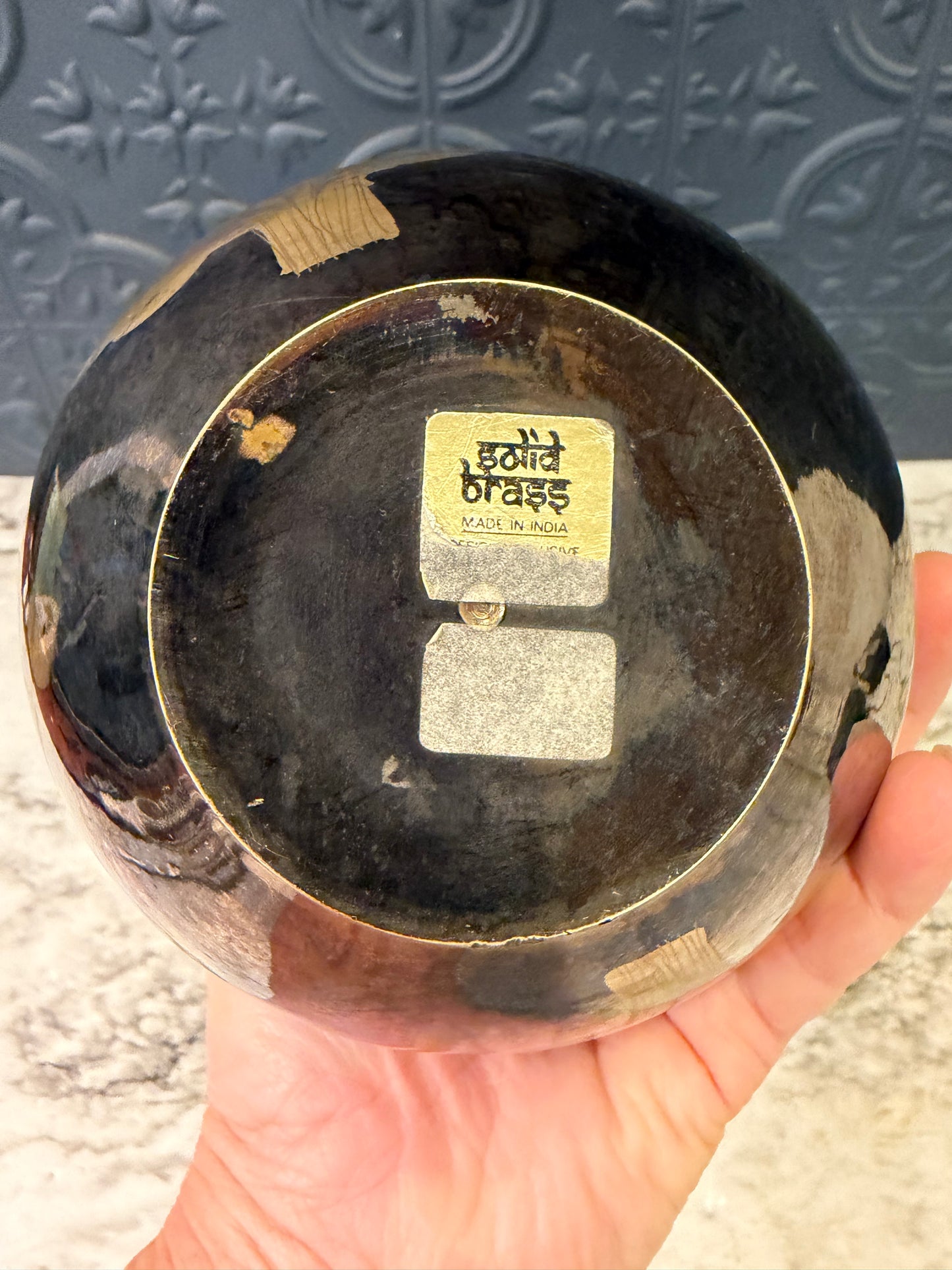 Rounded Two Toned Brass Vase 5"