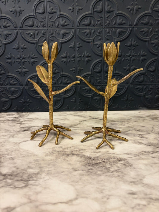 Brass Tulip Candle Holder set of 2