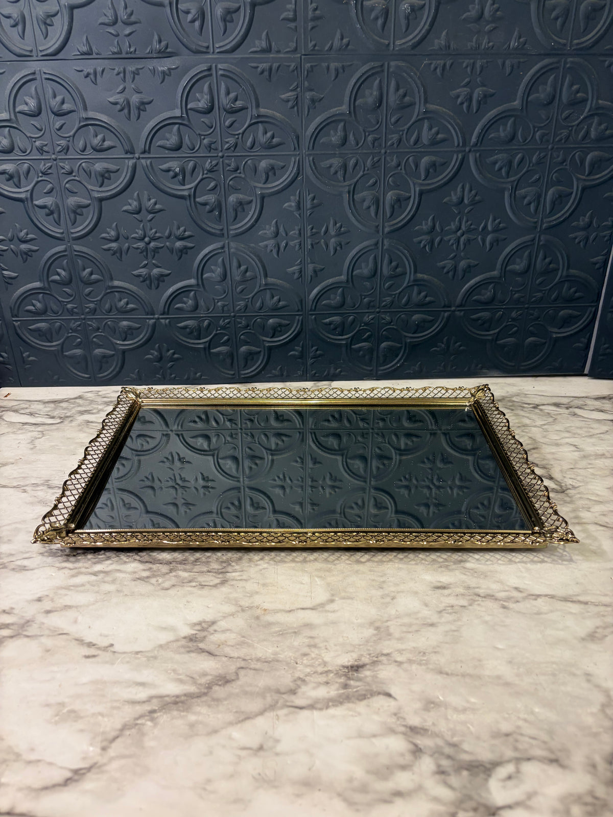 14" Mirror Tray with Delicate Filigree edging