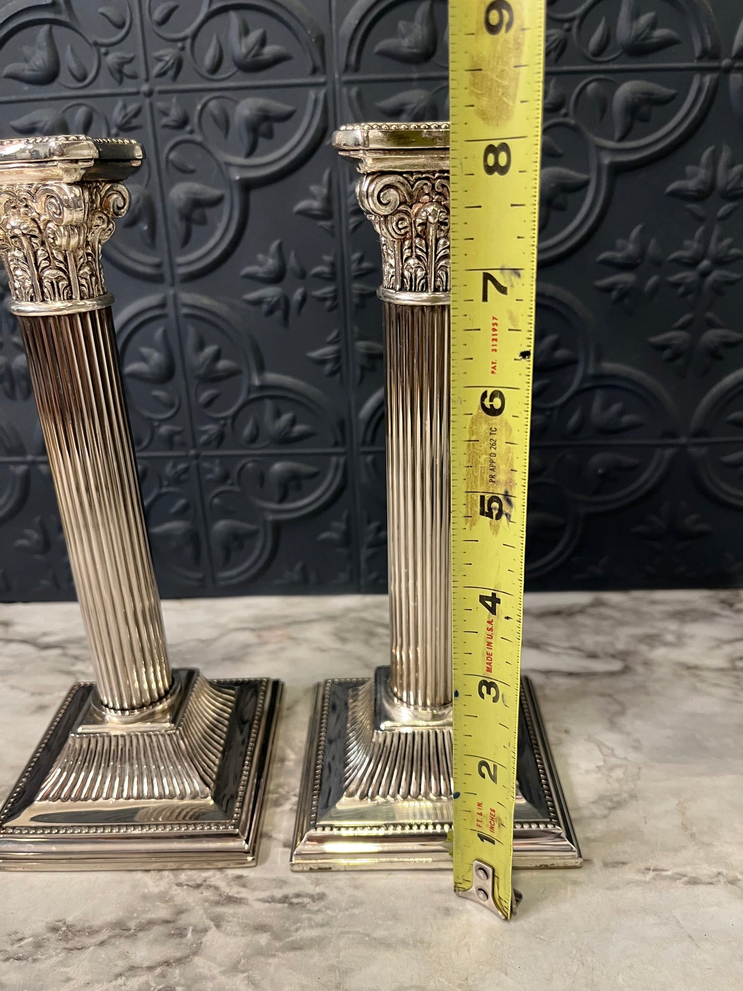 Silver Plate Column Candle Holder set of 2