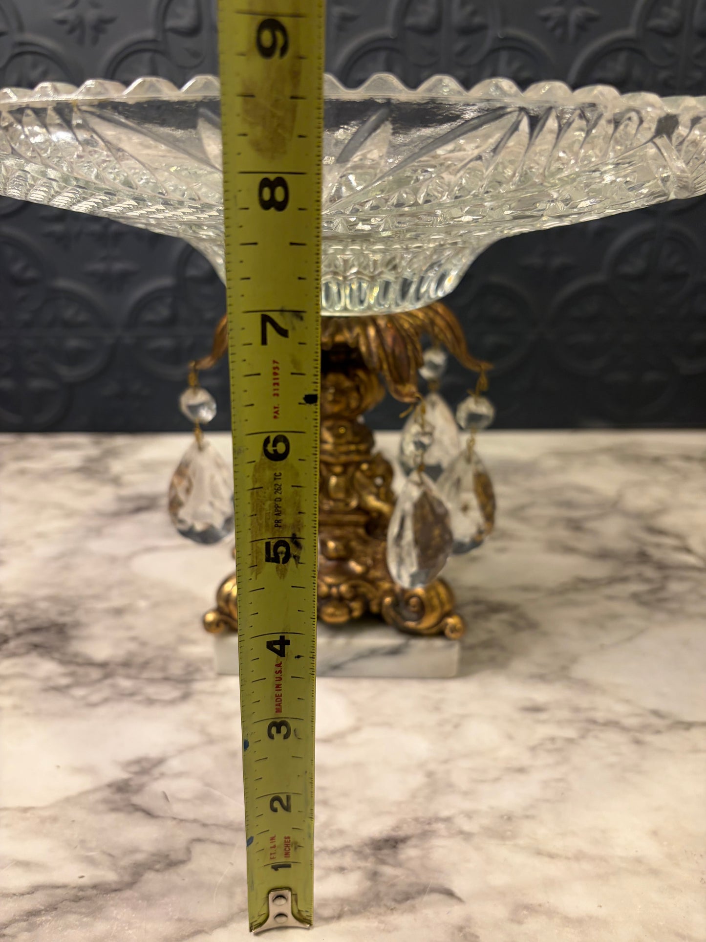 Hollywood Regency Pedestal Bowl with Crystals