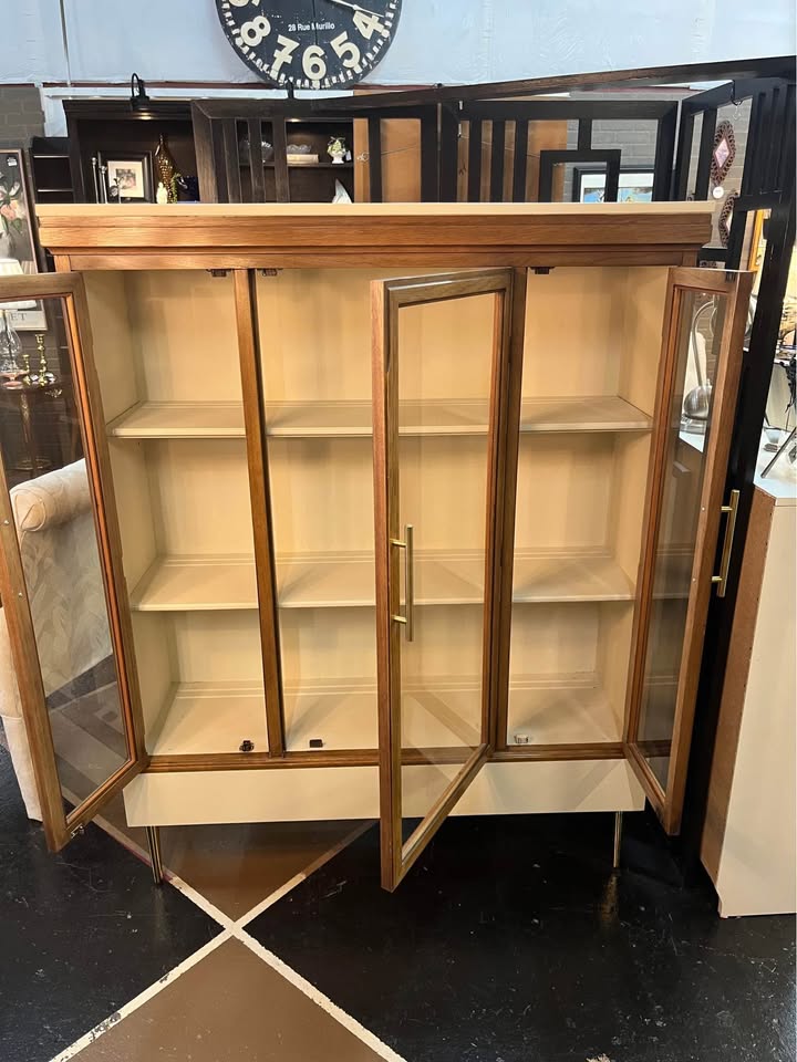 Wood and Cream Painted Hutch/Bookcase