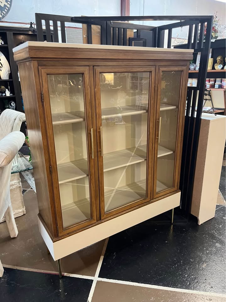 Wood and Cream Painted Hutch/Bookcase
