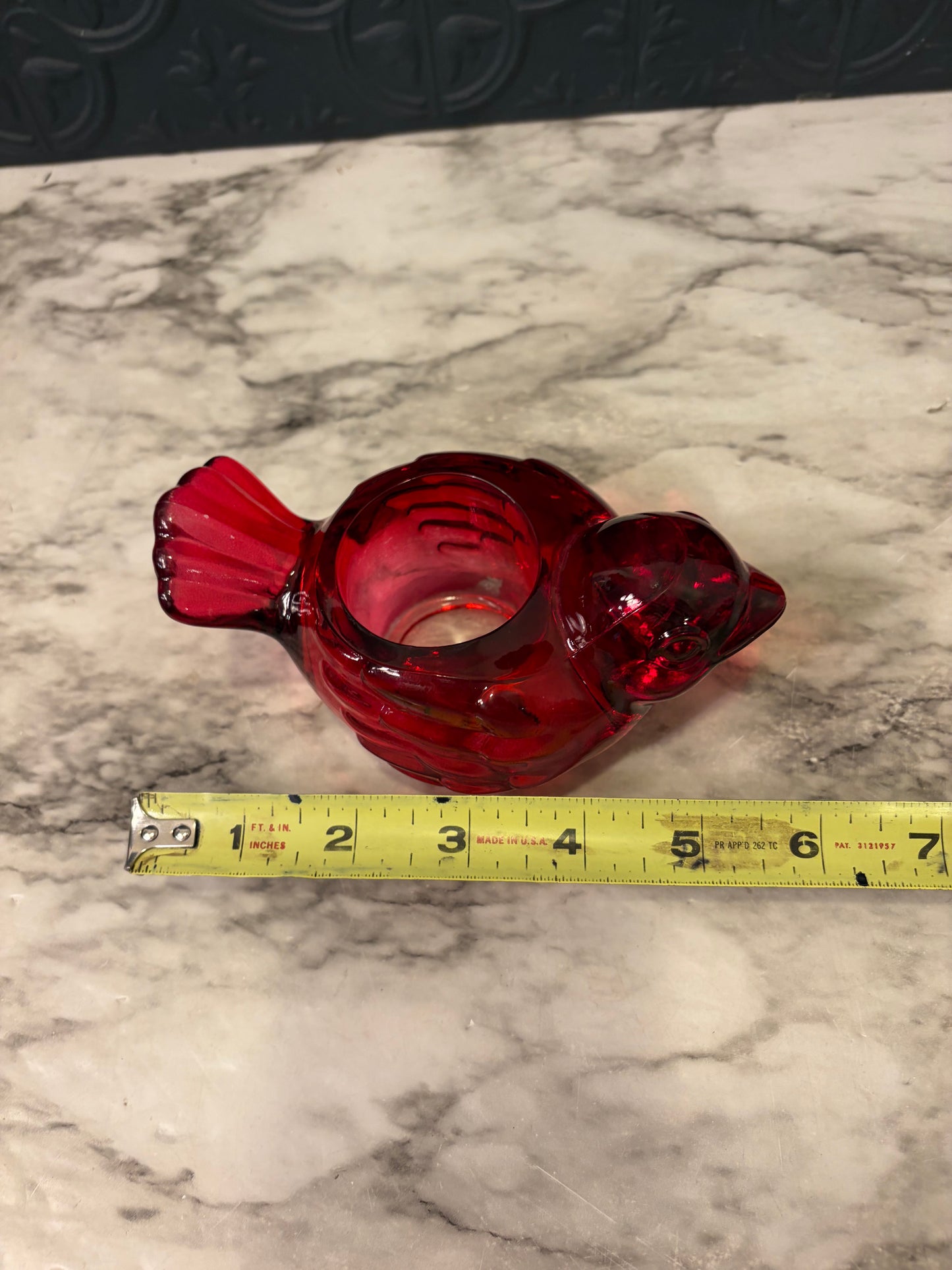 Red Glass Bird Votive Holder