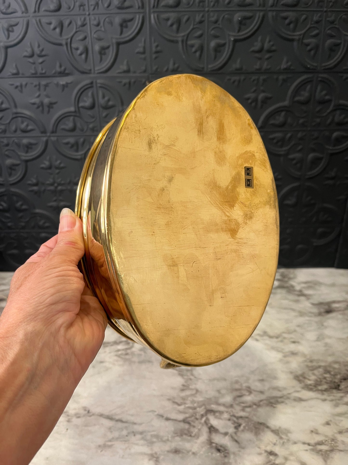 Oval Brass Pot with Handles 8.5
