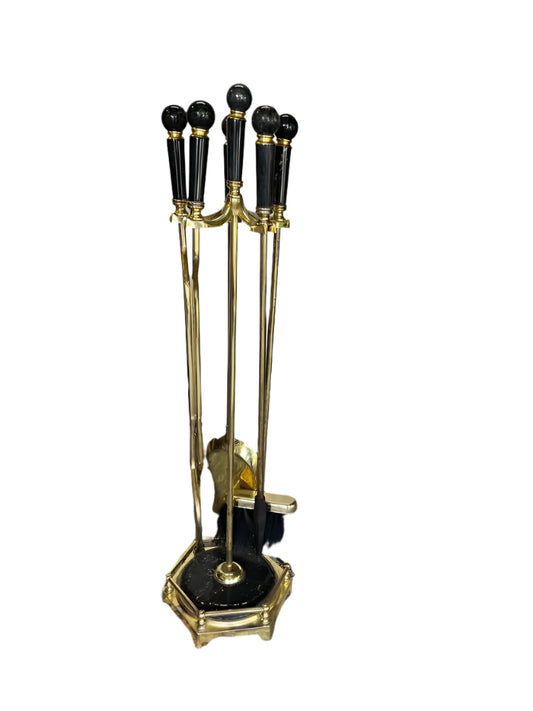 Vintage Brass and Marble Fireplace tools